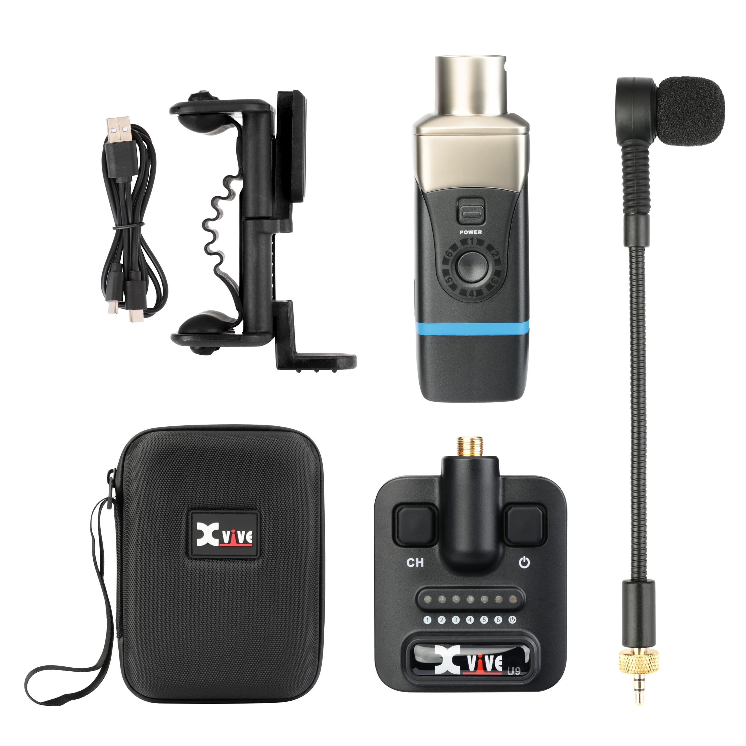 Xvive U9 2.4GHz Wireless Microphone System for Violin, Viola & Mandolin - Professional Instrument Mic Transmitter & Receiver for Live Performances & Studio Recording