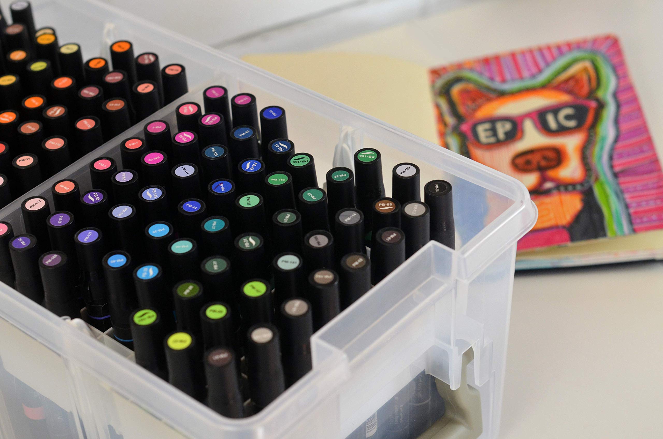 ArtBin 6939AB Marker Storage Tray - 64-Slot Organizer for Pens, Pencils, Markers & Brushes | White Plastic Art Supply Organizer | Perfect for Artists, Students & Craft Rooms