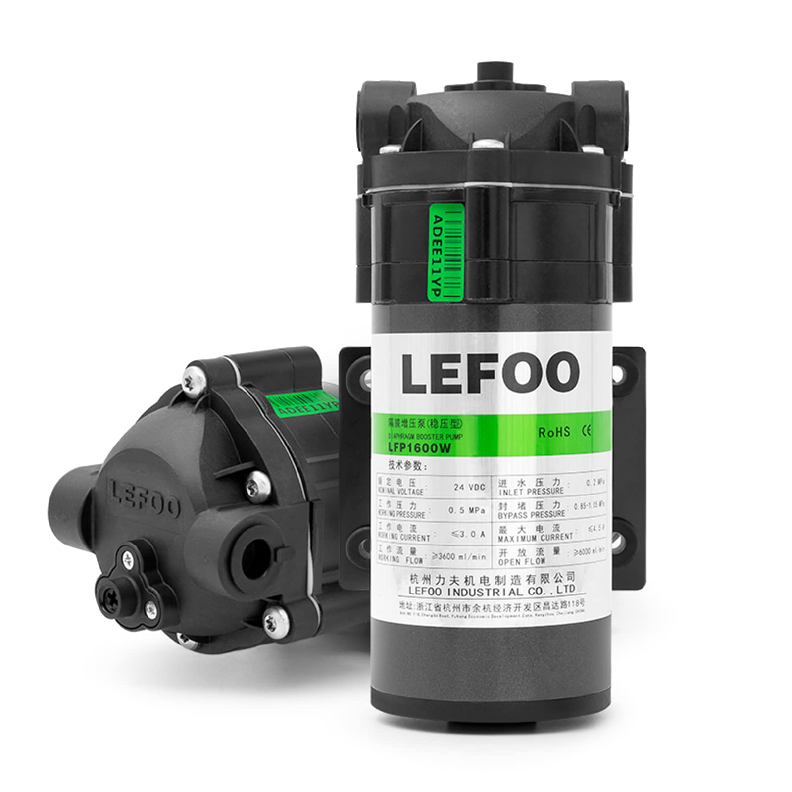 LEFOO 24V 600 GPD RO Diaphragm Water Pressure Booster Pump - 30PSI for Low-Flow Agricultural Irrigation, Home Shower & Water Transfer (3/8