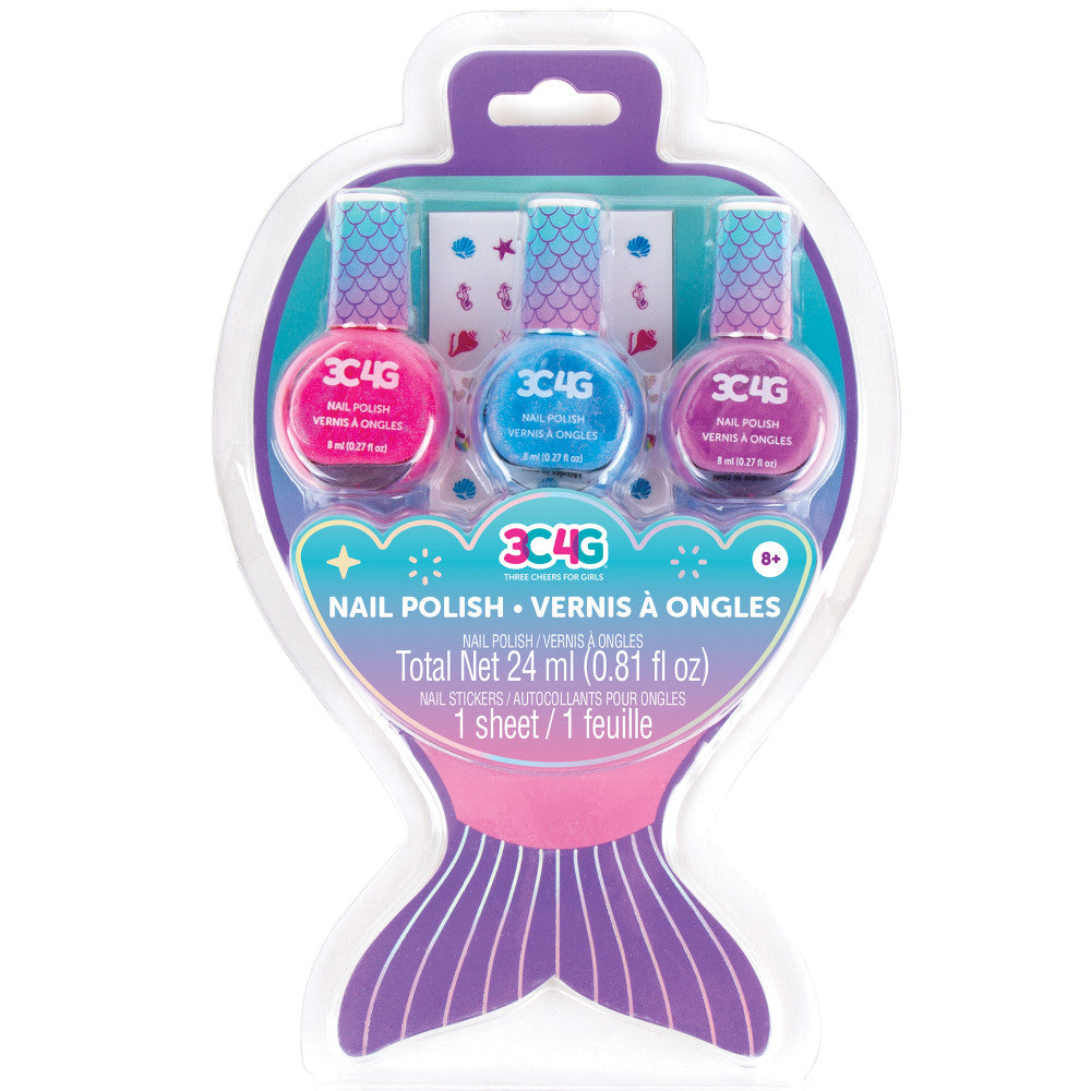 3C4G Make It Real Mermaid Shimmer Trio Nail Polish Set - Bright Pink & Purple Nail Colors | Perfect for Parties, Beach Vacations & Special Occasions