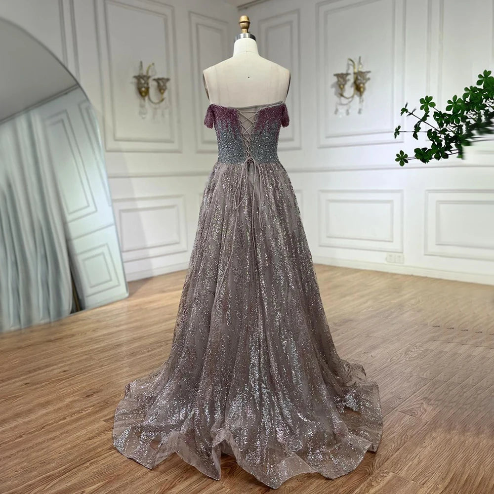 Serene Hill Pink Spaghetti Strap A-Line Beaded Luxury Dubai Long Evening Dress for Women - Wedding, Party, Prom, Gala & Formal Events 2025 (LA72507) | Elegant Floor-Length Gown for Special Occasions