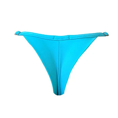 Brazilian Thong Bikini Bottom - Solid Turquoise Blue - High Waisted Cheeky Swimwear for Beach, Pool & Vacation