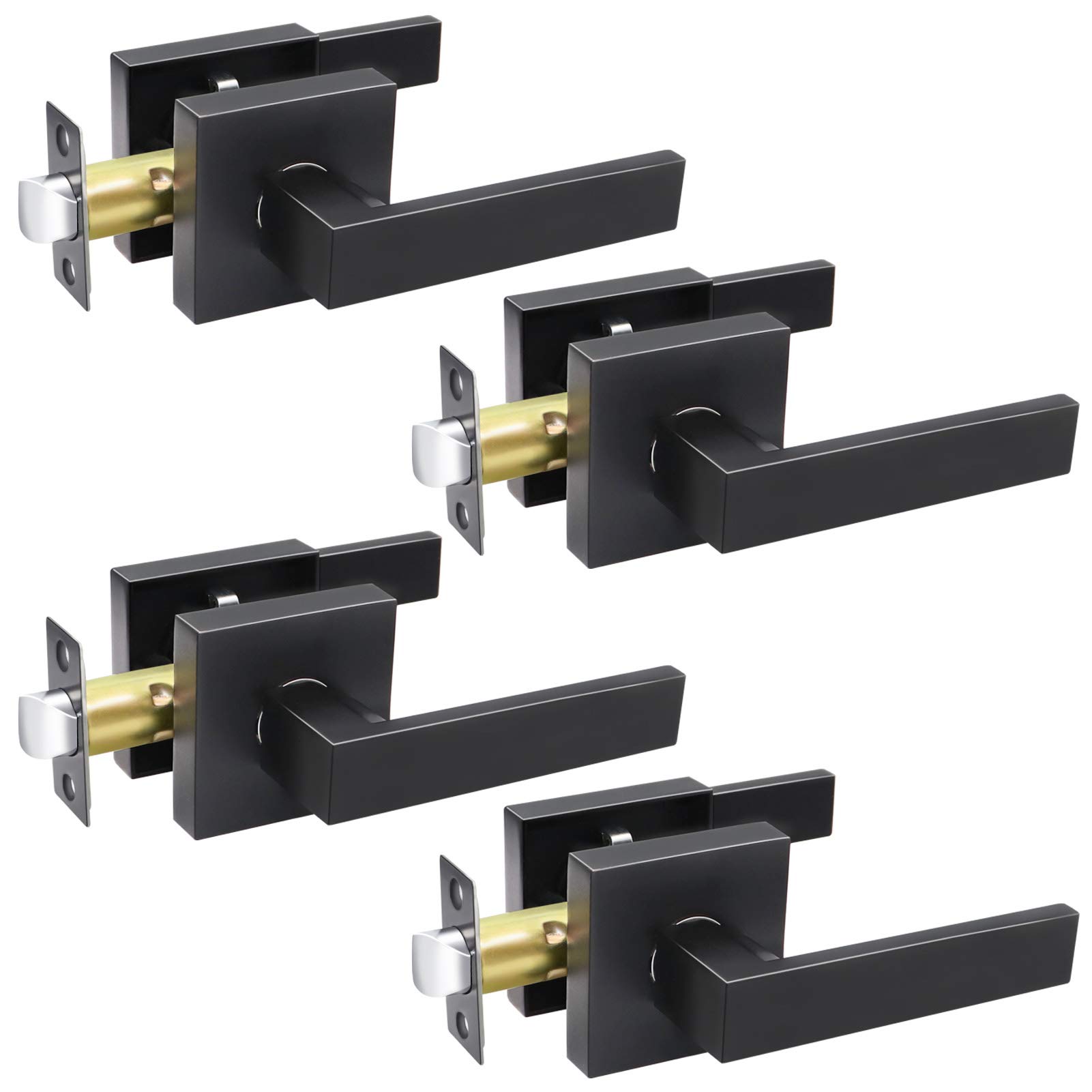 Matte Black Passage Door Handle Set - 4 Pack Reversible for Left & Right Side - Interior Closet Door Lever Knob - Durable & Easy Install for Home, Office, Bedroom & Bathroom Doors