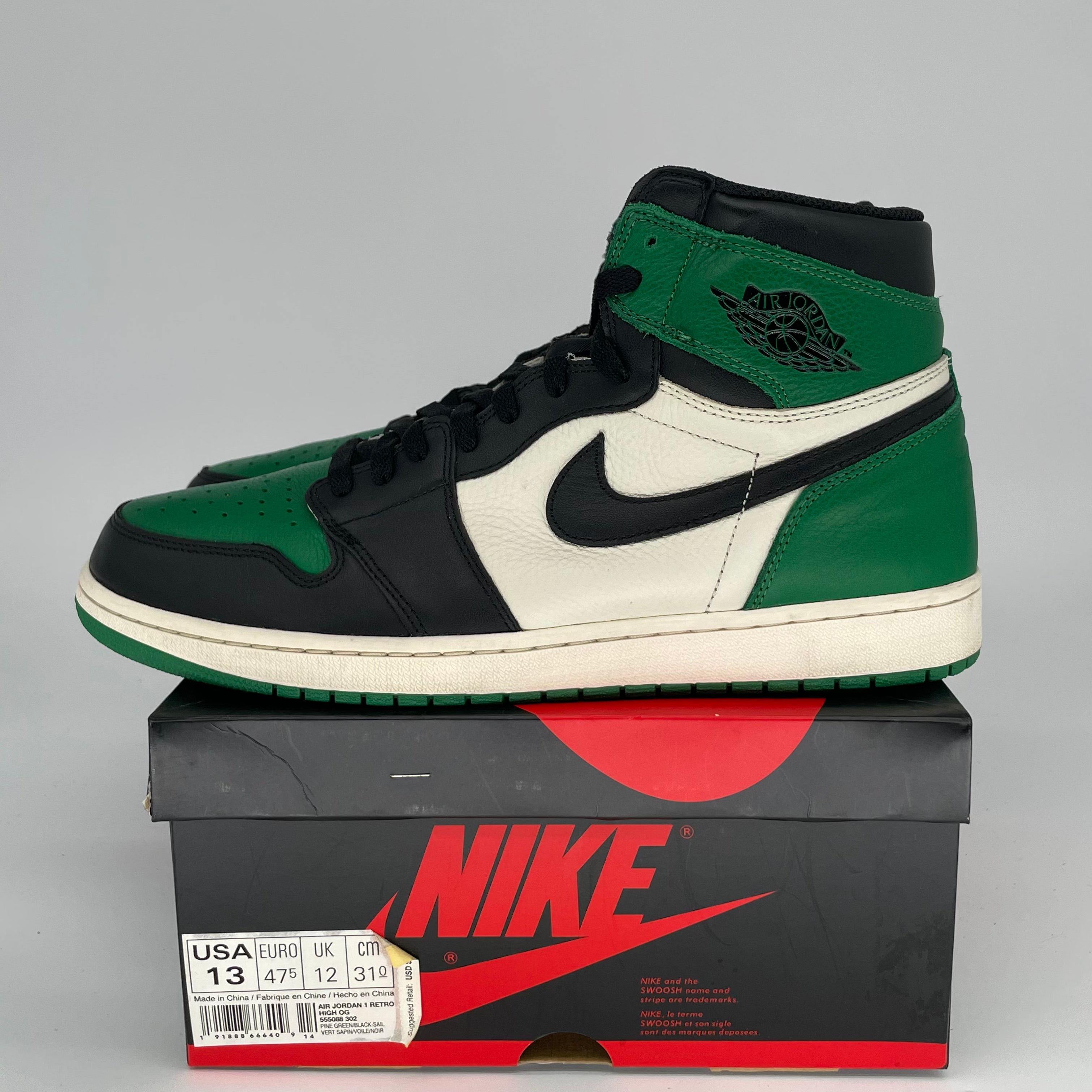 AIR JORDAN 1 PINE GREEN Men's Basketball Shoes Size 13 (555088-302) - Retro High Tops for Sneaker Collectors & Streetwear Fashion