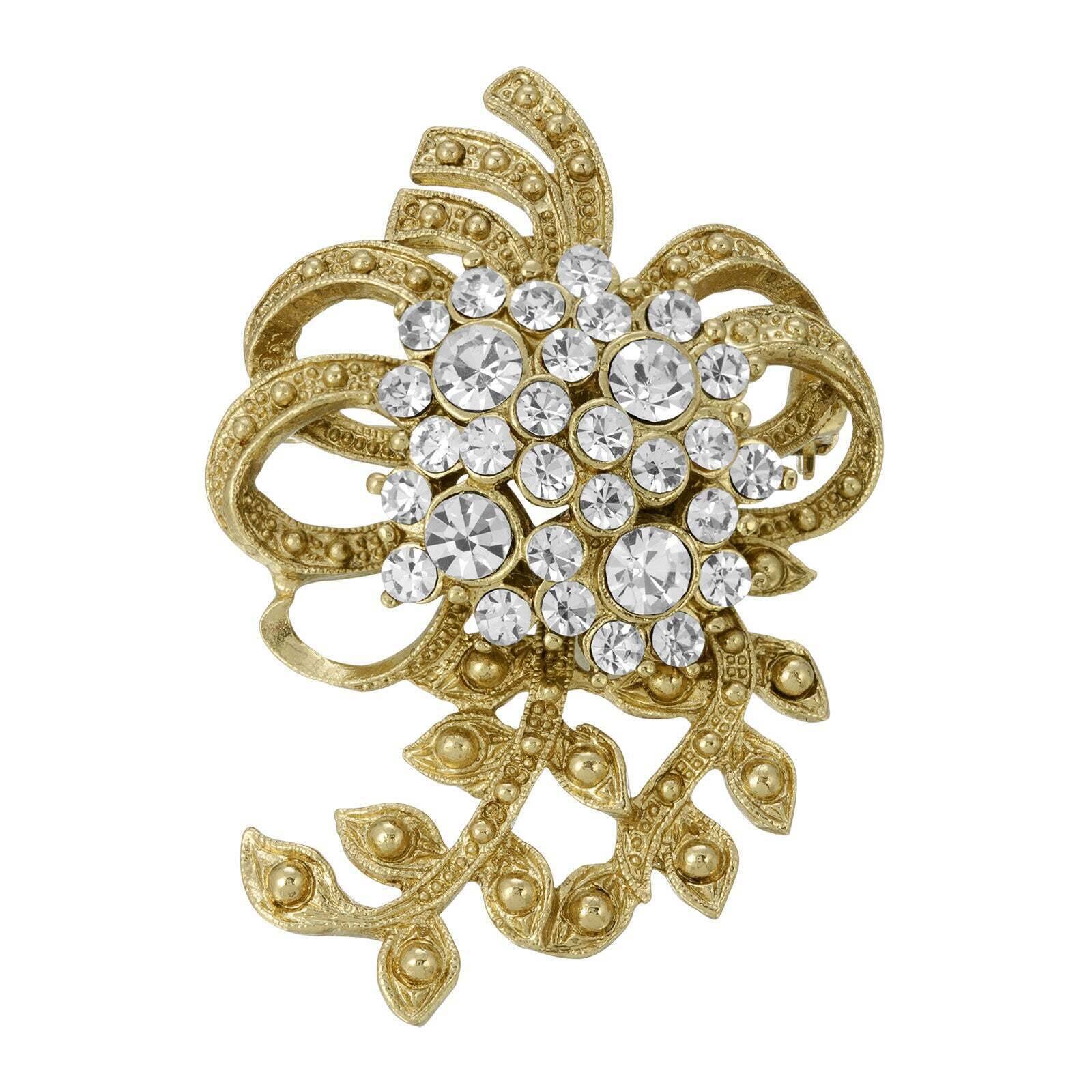 Vintage 1928 Floral Crystal Cluster Brooch Pin - Elegant Jewelry for Women, Perfect for Weddings, Parties & Special Occasions