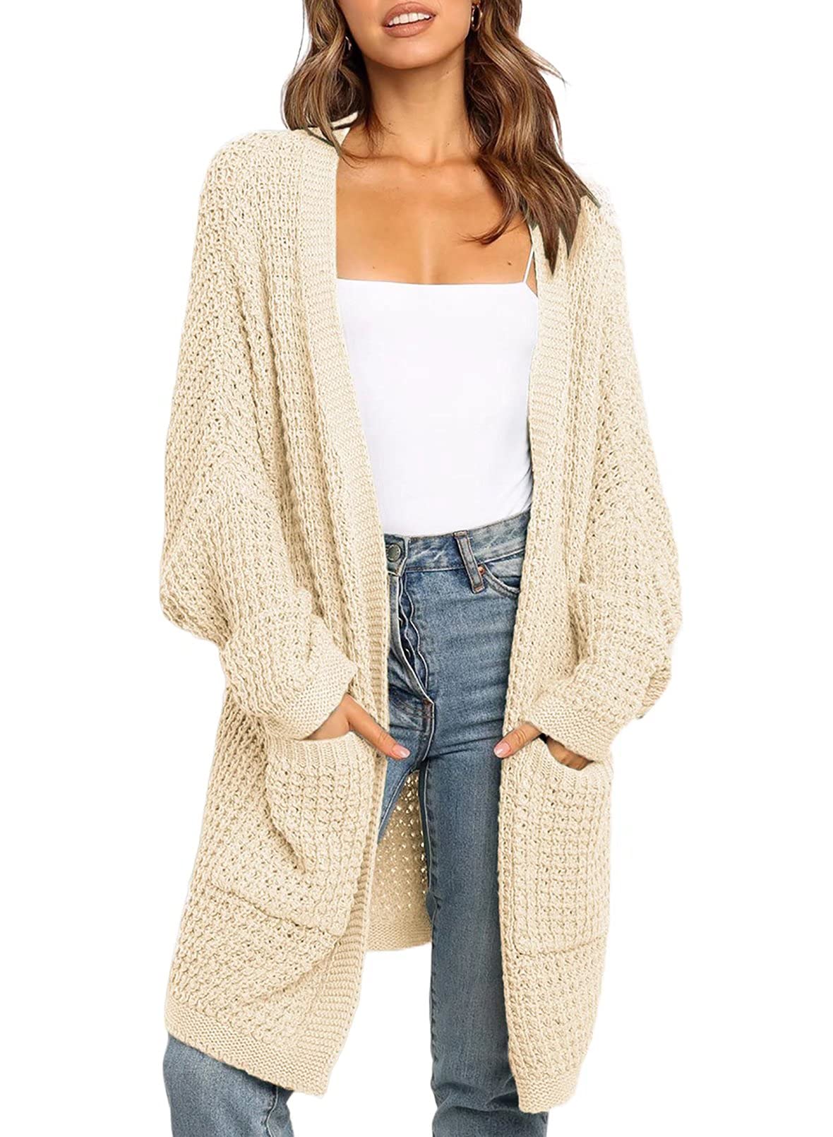 Dokotoo Women's 2023 Winter Fall Open Front Long Knit Cardigan Sweater Coat - Soft Casual Outerwear for Work, Office & Daily Wear