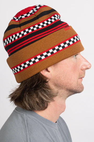 2025 Corduroy Check Stripe Beanie Hat - Warm Winter Knit Cap in Nutmeg Brown for Men & Women - Perfect for Skiing, Snowboarding & Outdoor Activities