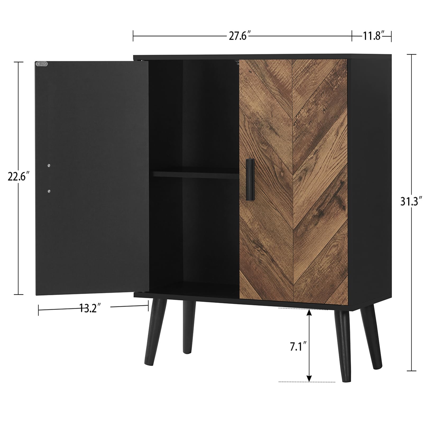 Iwell Storage Cabinet with Adjustable Shelf & Doors - Entryway, Living Room & Dining Room Accent Cabinet - Black - Perfect for Organizing Shoes, Books & Home Decor