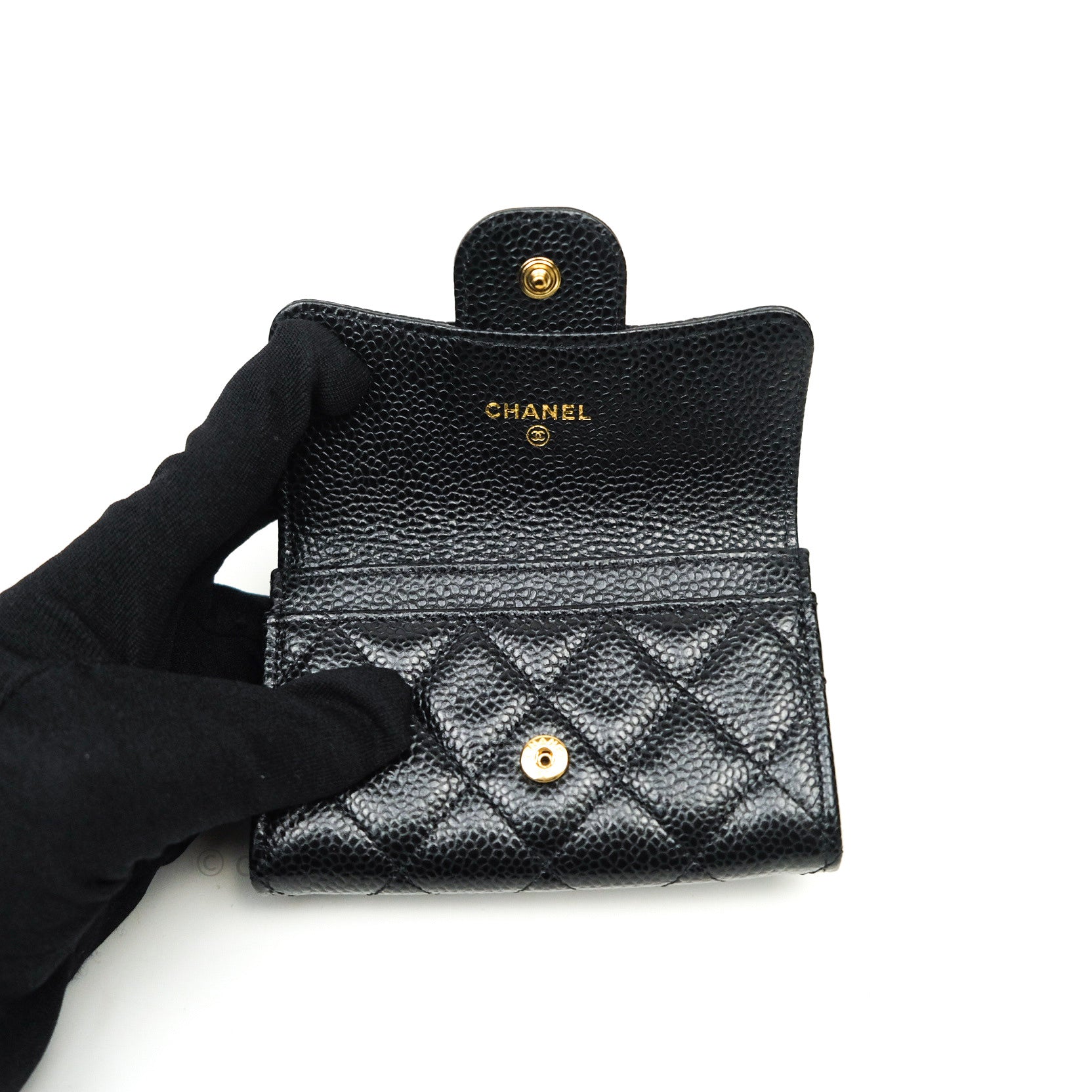 Chanel Caviar Quilted Flap Card Holder Wallet - Black with Gold Hardware | Luxury Compact Wallet for Women, Perfect for Everyday Use & Special Occasions