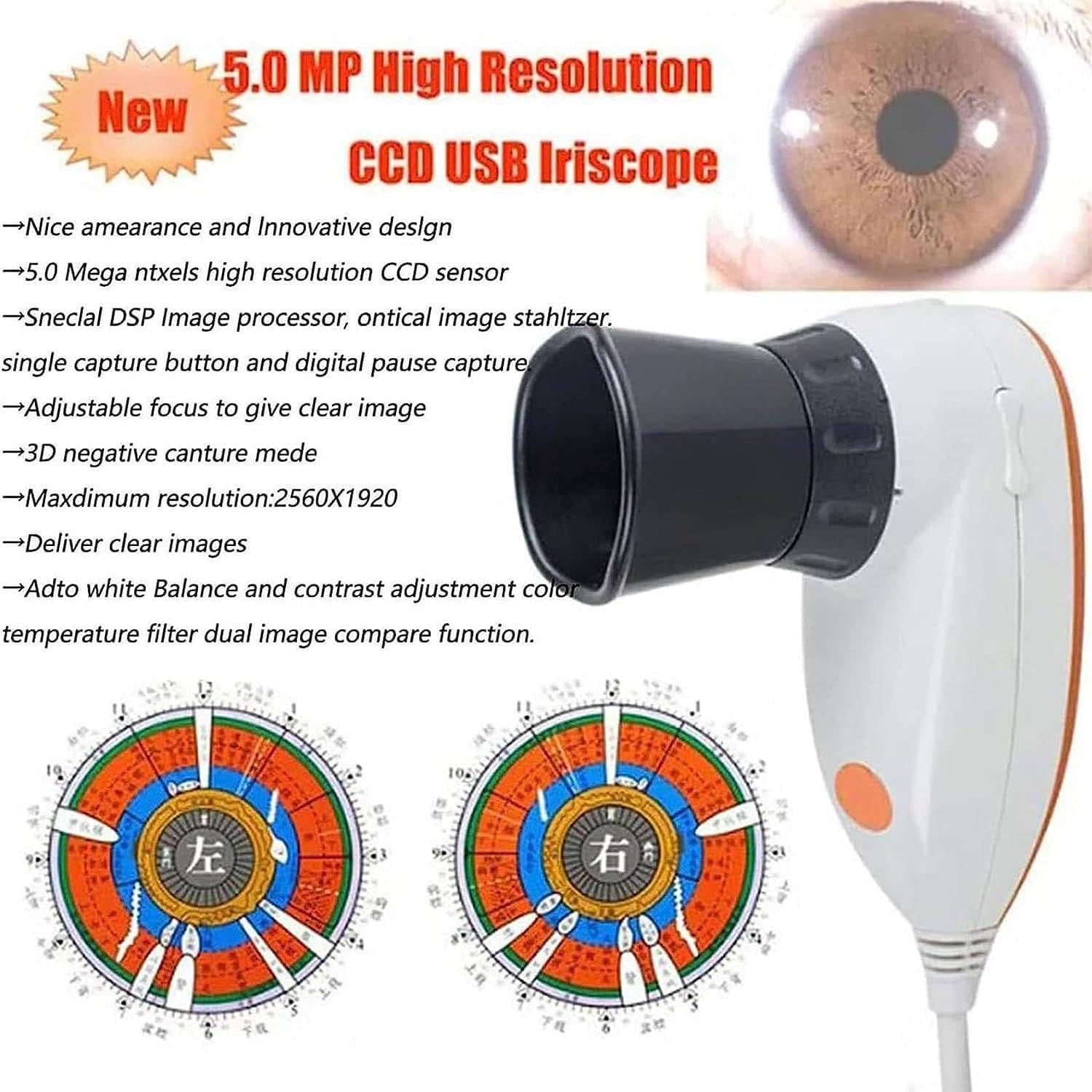 LSHFYV 5.0MP USB Iridology Camera with 30X Iris Lens & Analysis Software - Professional Iris Analyzer for Eye Health Diagnosis - Perfect for Naturopaths, Holistic Practitioners and Alternative Medicine Clinics