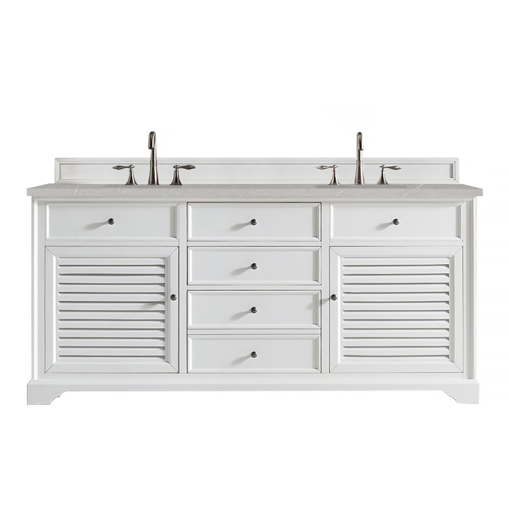 Savannah 72 Inch Double Vanity Cabinet with 3CM Eternal Serena Quartz Top - Bright White Bathroom Vanity for Master Bath & Guest Bathroom Remodel