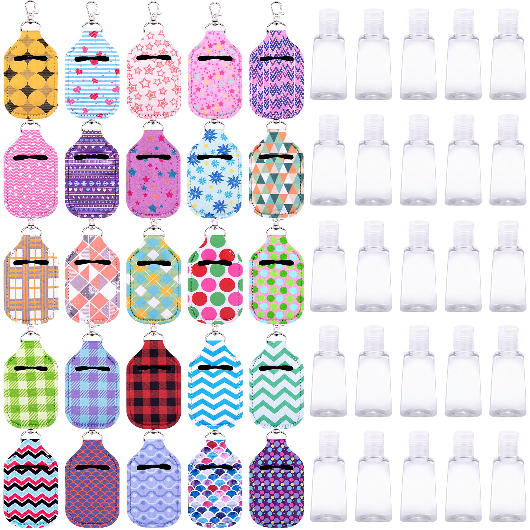 **Duufin 50-Piece Hand Sanitizer Keychain Holders Set – Empty Travel Bottles (25 Flip-Cap Reusable Bottles + 25 Hand Sanitizer Holders) for Backpack, Purse & On-the-Go Hygiene**    *(Perfect for Travel, Gym, Office, School & Everyday Use – Compact & Convenient Sanitizer Solution!)*