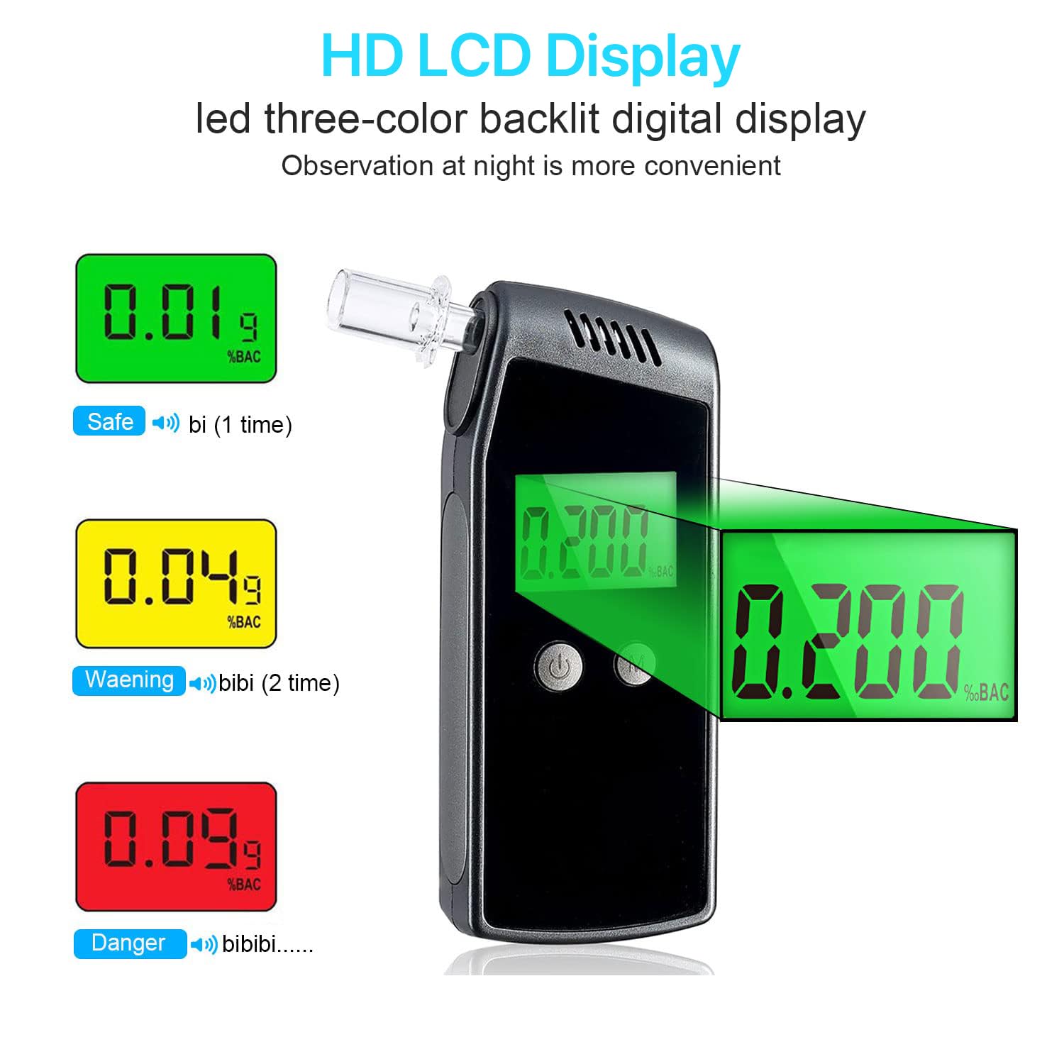 Professional Breathalyzer with High Accuracy - USB Rechargeable Alcohol Tester, Portable Digital LCD Display & 10 Disposable Mouthpieces - Perfect for Personal Safety, Workplace Testing & DUI Prevention