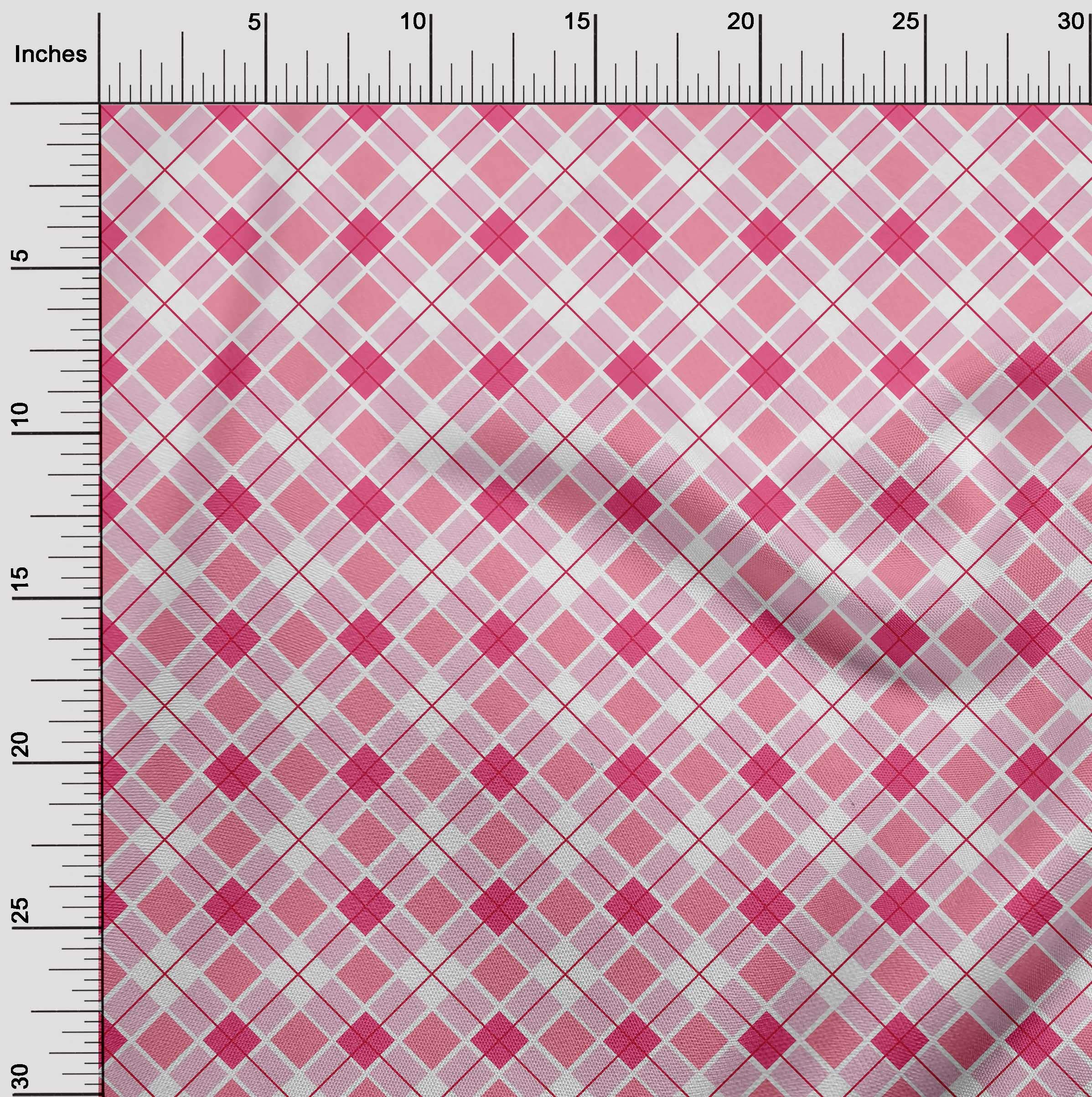 oneOone Viscose Jersey Light Pink Argyle Check Print Fabric by The Yard - 60