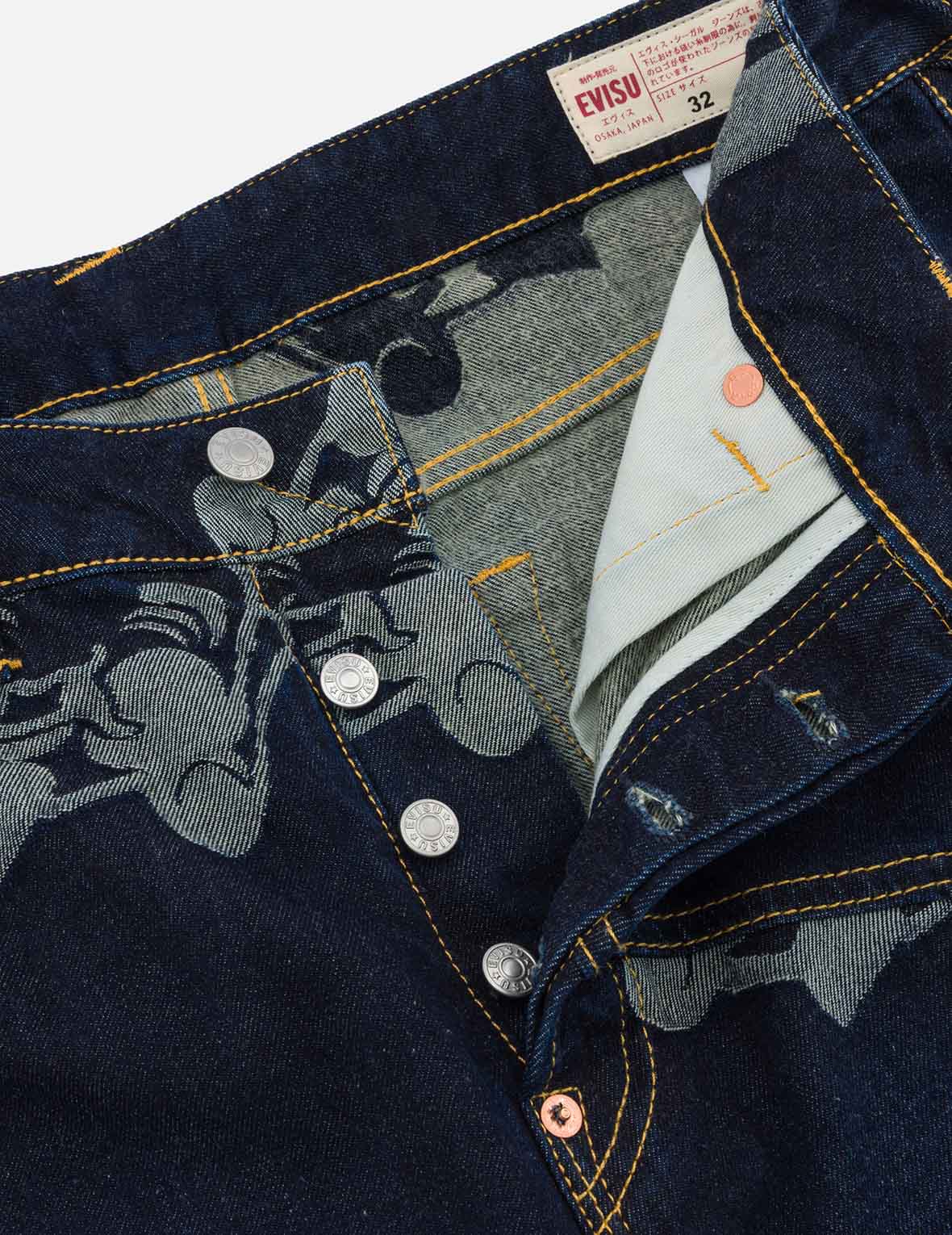 Seagull Embroidery & Godhead Jacquard Straight Fit Jeans for Men - Vintage Denim Pants with Unique Design for Casual Wear & Street Style