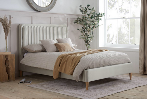 Forth Bed Frame in Warm Stone - Queen Size Modern Platform Bed with Headboard - Perfect for Bedroom, Guest Room & Apartment