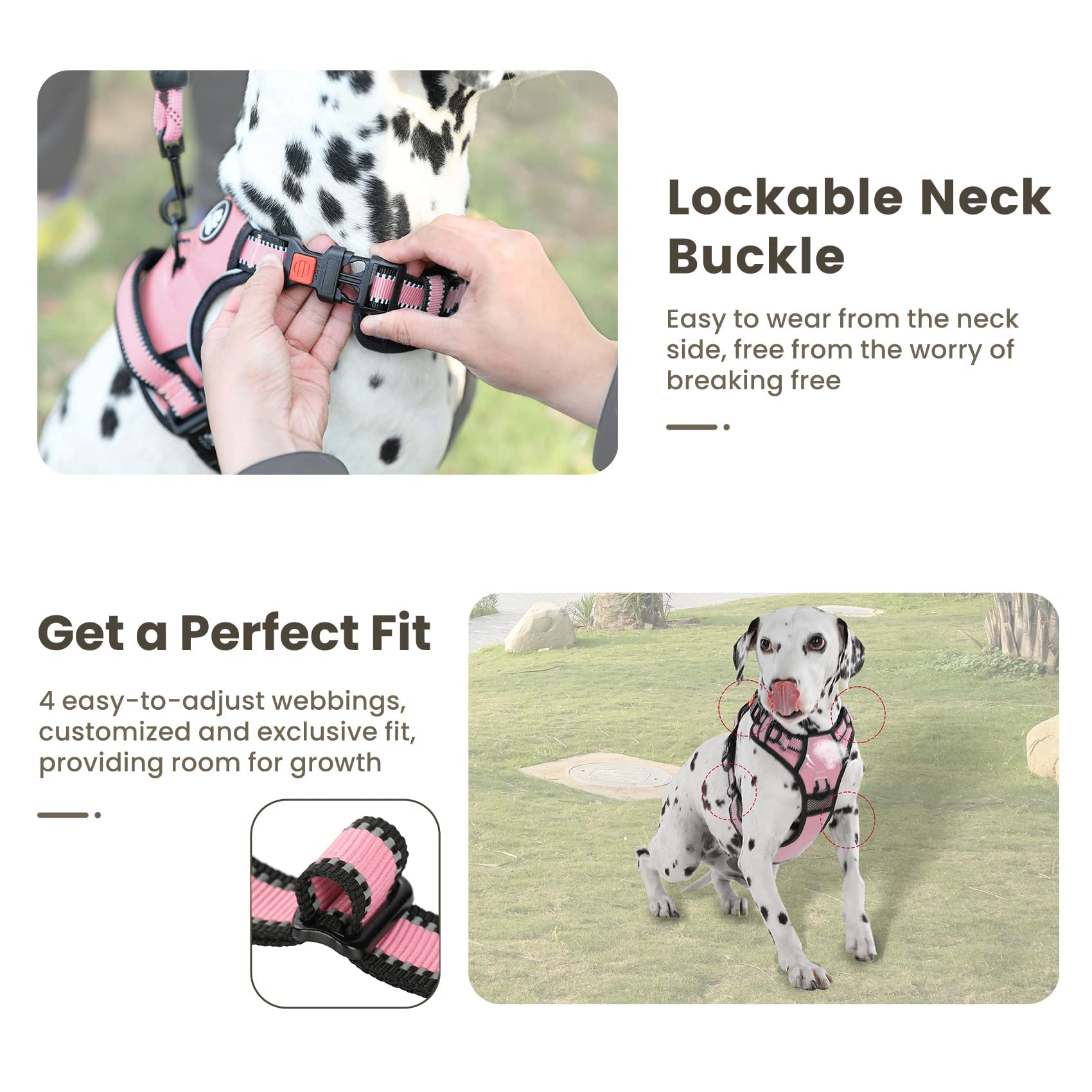FURRYFECTION No Pull Dog Harness with Reflective Oxford & Padded Handle - Adjustable Pet Vest for Small Medium Large Dogs - 4 Straps & 2 Leash Clips - Pink Size S - Perfect for Walking, Running & Outdoor Adventures