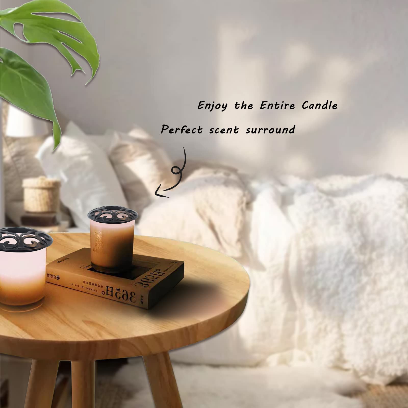 Hion Black Scented Candle Toppers - Decorative Jar Lids & Candle Shades for Even Wax Melting - Perfect Candle Accessories Gift Set for Women - Ideal for Home Decor, Spa Relaxation & Romantic Ambiance