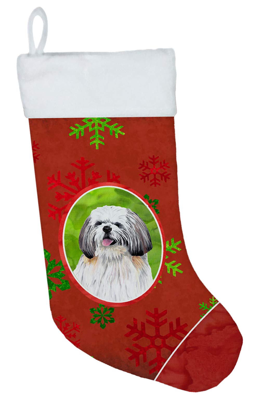 Caroline's Treasures SC9423-CS Shih Tzu Christmas Stocking - Red & Green Snowflake Holiday Decor for Fireplace, Xmas Party & Family Gatherings | Perfect for Christmas Decorations, Gift Giving & Festive Home Styling