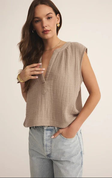Z Supply Cliffside V Neck T-Shirt for Women - Soft Cotton Blend in Iced Coffee & Black Colors | Casual Everyday Wear, Layering Essential, Perfect for Work & Weekend Outfits