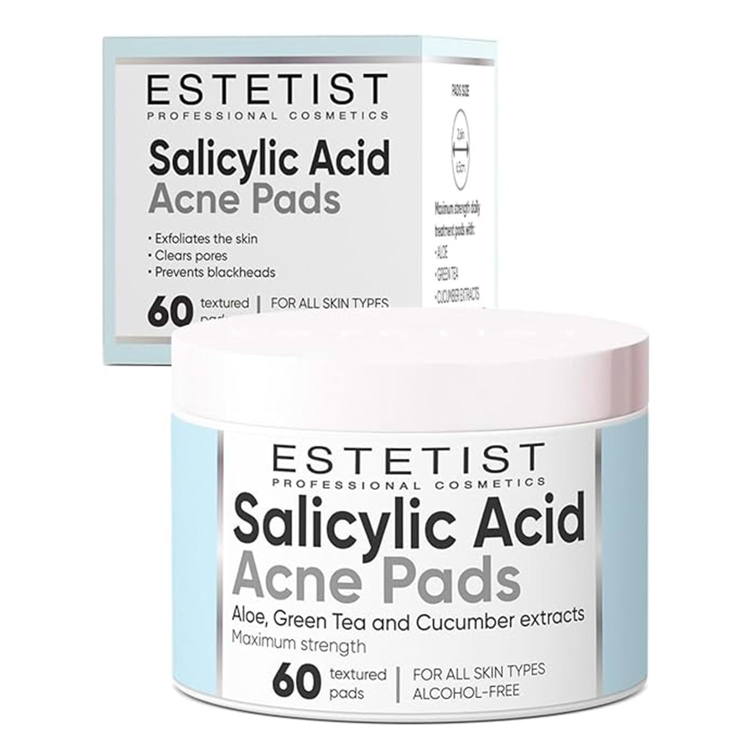 ESTETIST Salicylic & Glycolic Acid Exfoliating Face Pads - Hydrating Acne Treatment with Natural Extracts | Gentle Cleansing Pads for Men & Women | 60 Count | Perfect for Daily Skincare Routine & Travel