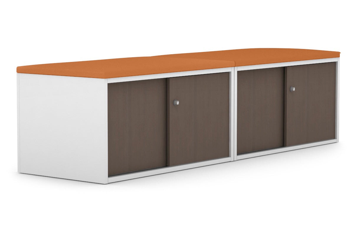 Low Profile Sliding 4-Door Credenza with Soft Top Cushion - Perfect for Home Office, Living Room, and Bedroom Storage