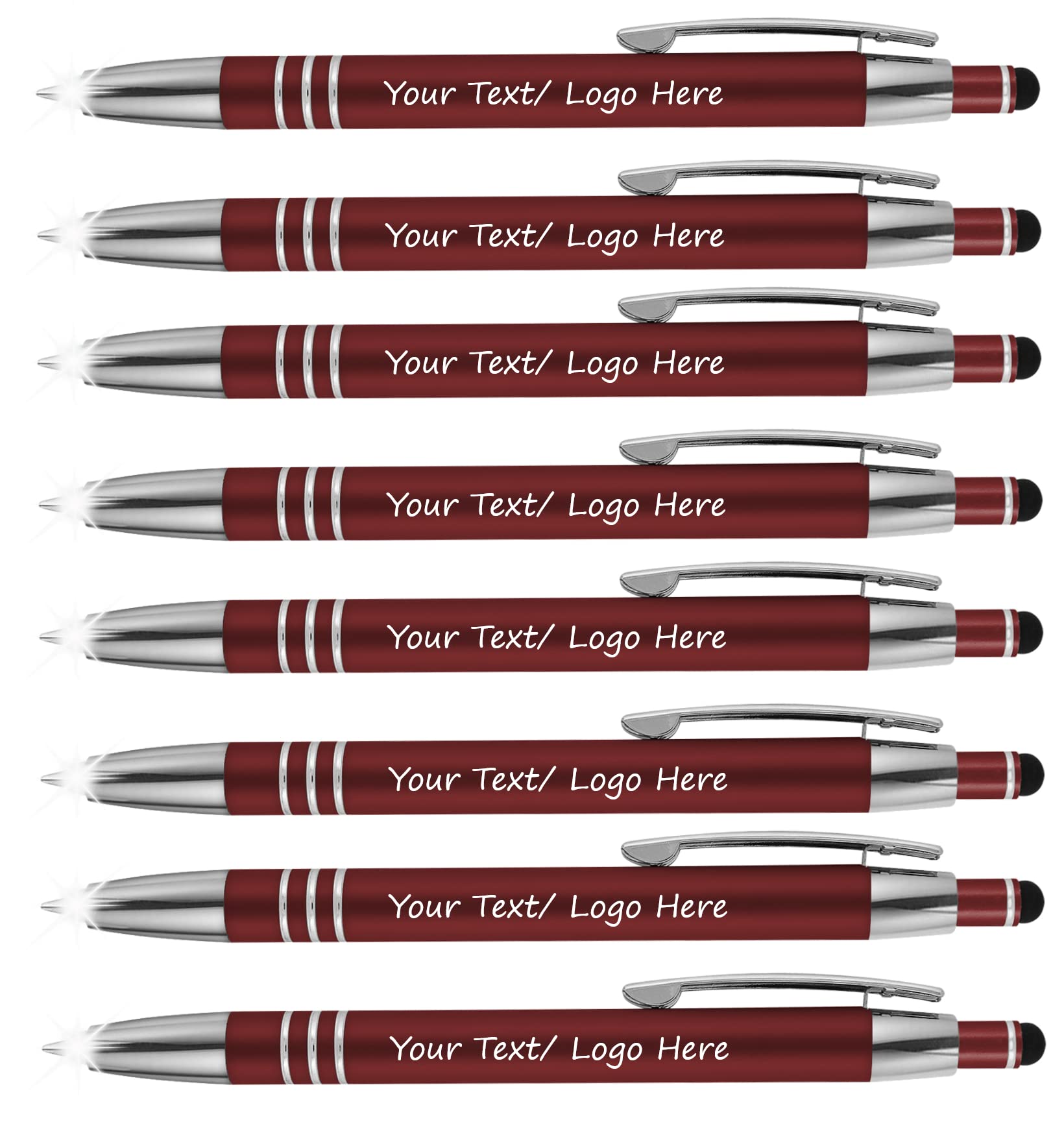 Custom Printed Promotional Pens Bulk 100 Pack - 3-in-1 Luxury Metal Ballpoint Pen with LED Flashlight & Touchscreen Stylus - Personalized with Your Business Logo or Text - Perfect for Corporate Gifts, Trade Shows & Office Supplies (Red)