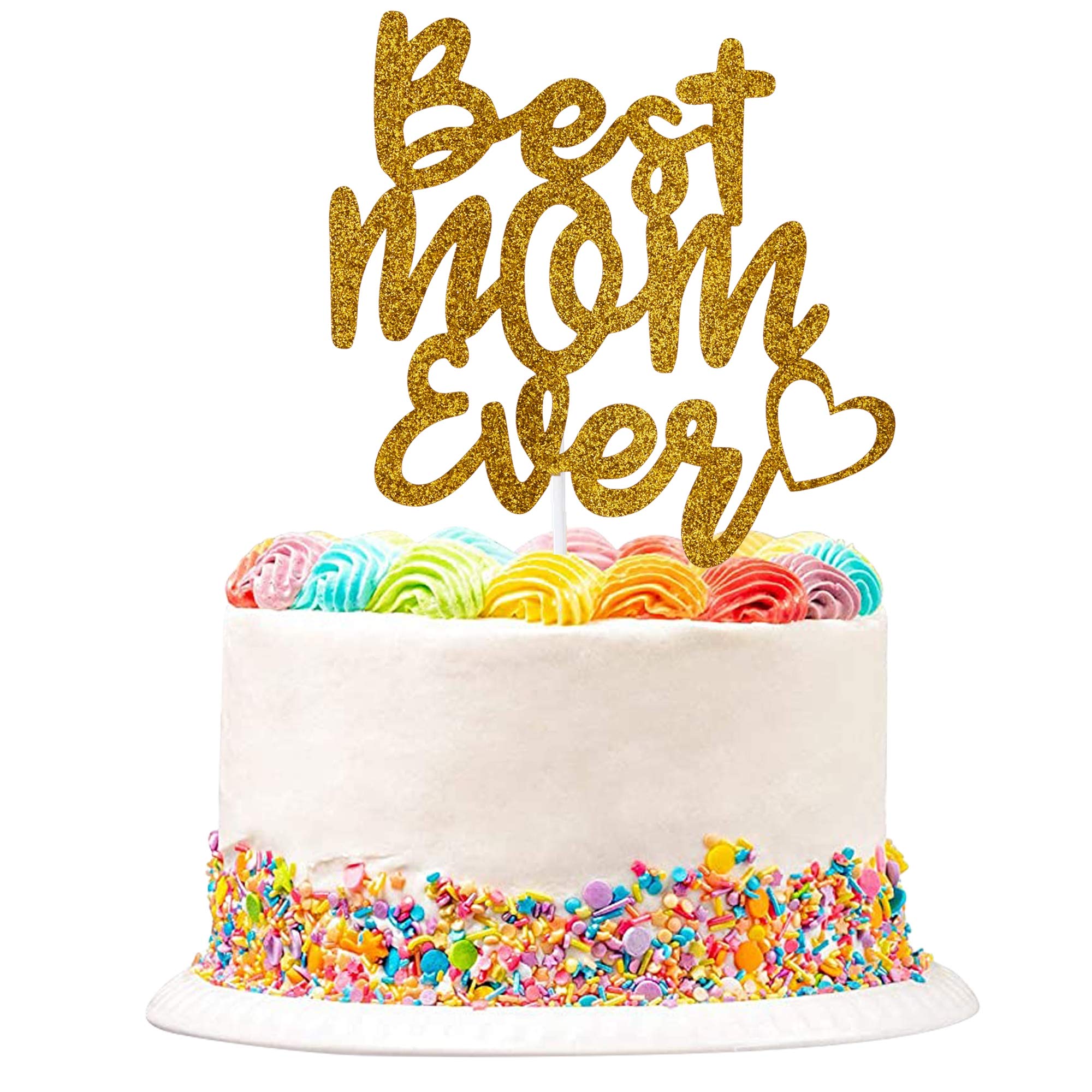 Best Mom Gold Glitter Cake Topper - Happy Mother's Day Letter Cake Decoration for Party, Birthday, Wedding & Special Celebrations