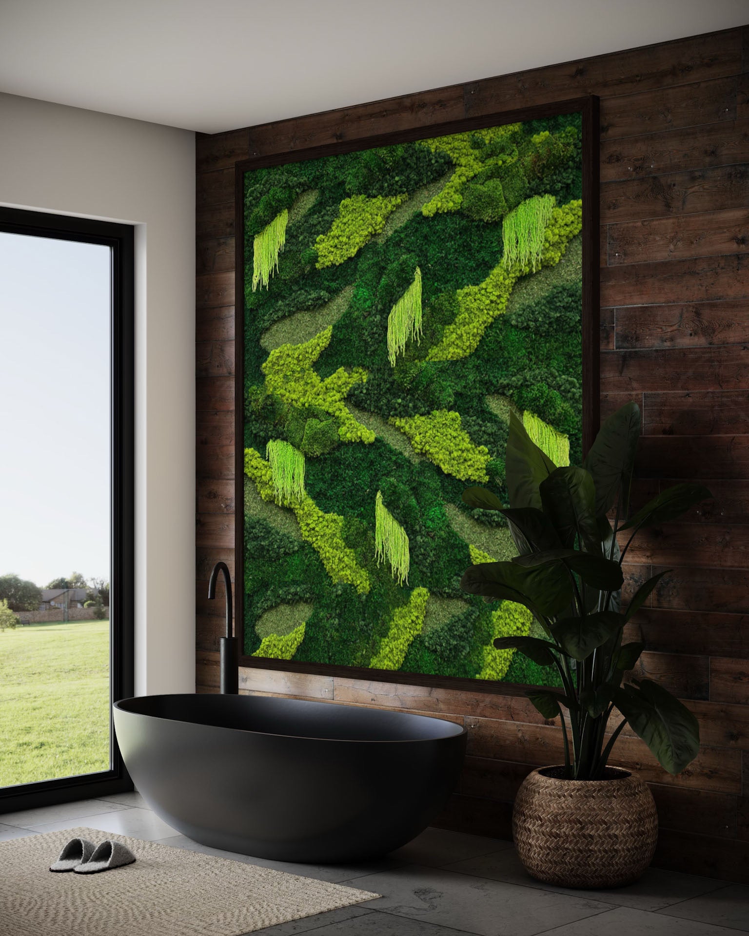Eco-Friendly Moss Wall Art with Amaranthus - Modern Home Decor for Living Room, Bedroom & Office - Natural Air Purifying Plant Panel