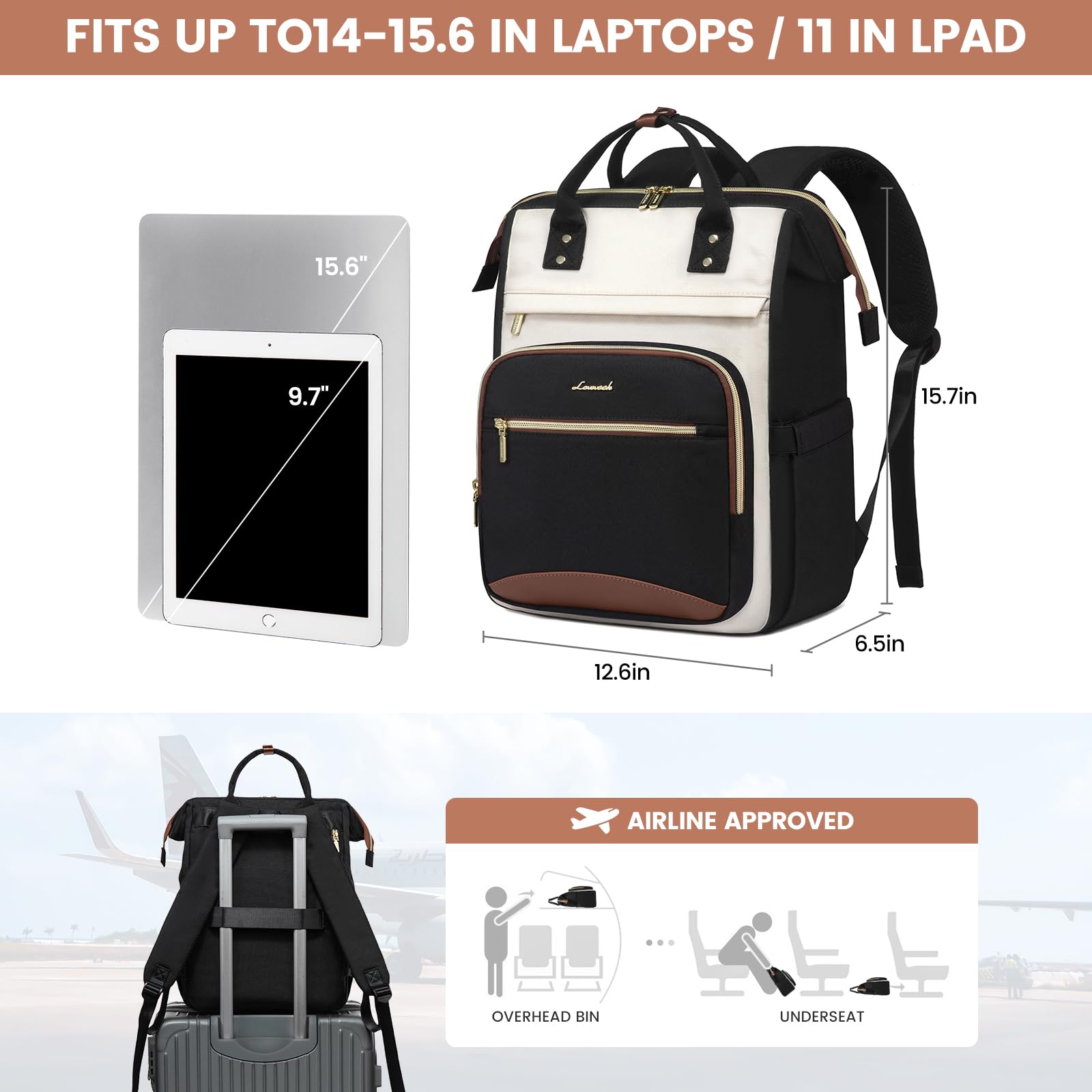 LOVEVOOK 15.6 Inch Laptop Backpack for Women - Waterproof Business Computer Bag with Large Capacity, Wide Open Design for Work, Travel & School | Perfect for Nurses, Teachers & Professionals