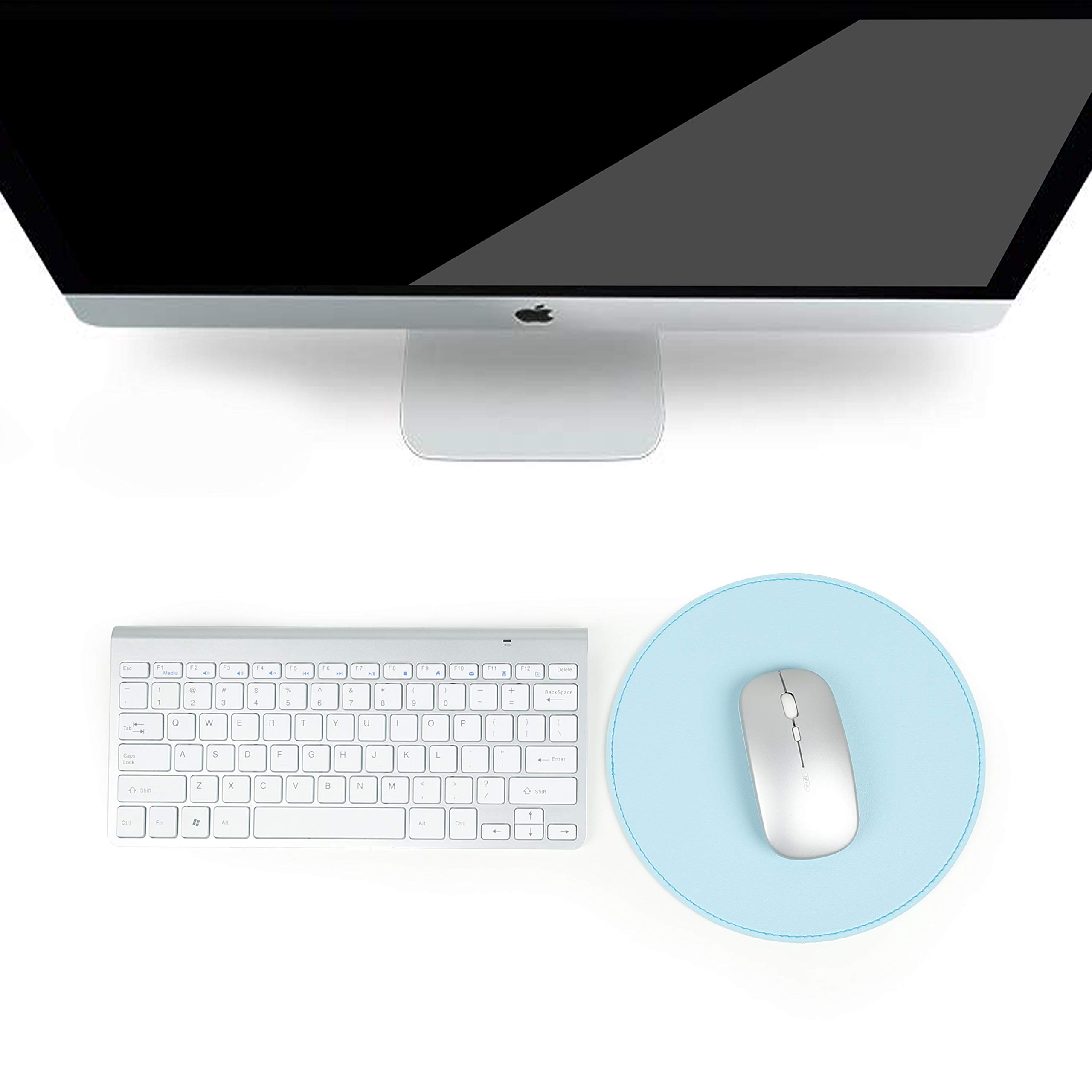 YSAGi 2 Pack Ultra Thin Waterproof PVC Leather Mouse Pad with Stitched Edges - Non-Slip Computer & Laptop Mouse Mat for Office, Home & Gaming (8.66 Inch, Sky Blue) - Perfect for Workstations, Desktops & Travel Use