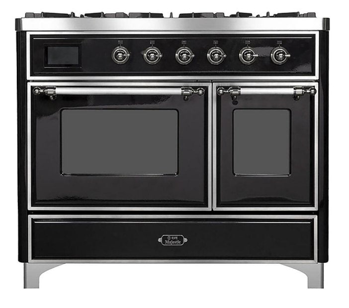 ILVE Majestic II 40-Inch Dual Fuel Range - Glossy Black with Chrome Trim (UMD10FDNS3BKC) - Professional Gas & Electric Stove for Home Kitchen Cooking