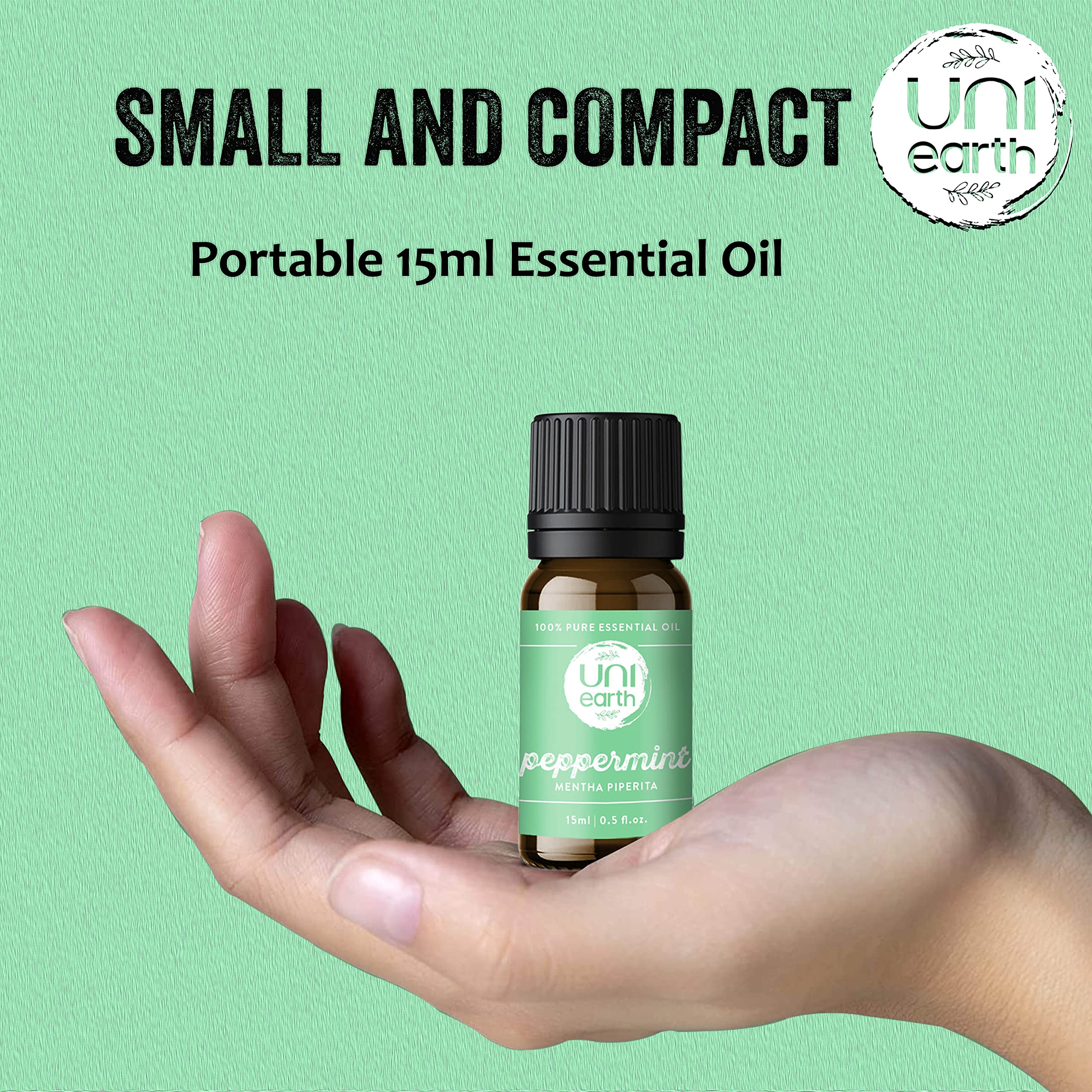 Uniearth 100% Pure Therapeutic Grade Peppermint Essential Oil - 15mL for Skin & Hair Care, Muscle Pain Relief, Acne Treatment & Scalp Nourishment | Aromatherapy, Massage, DIY Beauty & Home Remedies