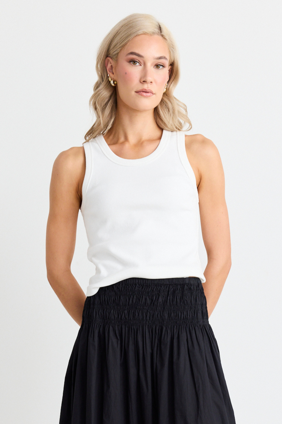Cobble Ivory Rib Cutaway Tank Top for Women - Soft Breathable Summer Casual Wear - Perfect for Beach, Gym, and Everyday Outfits