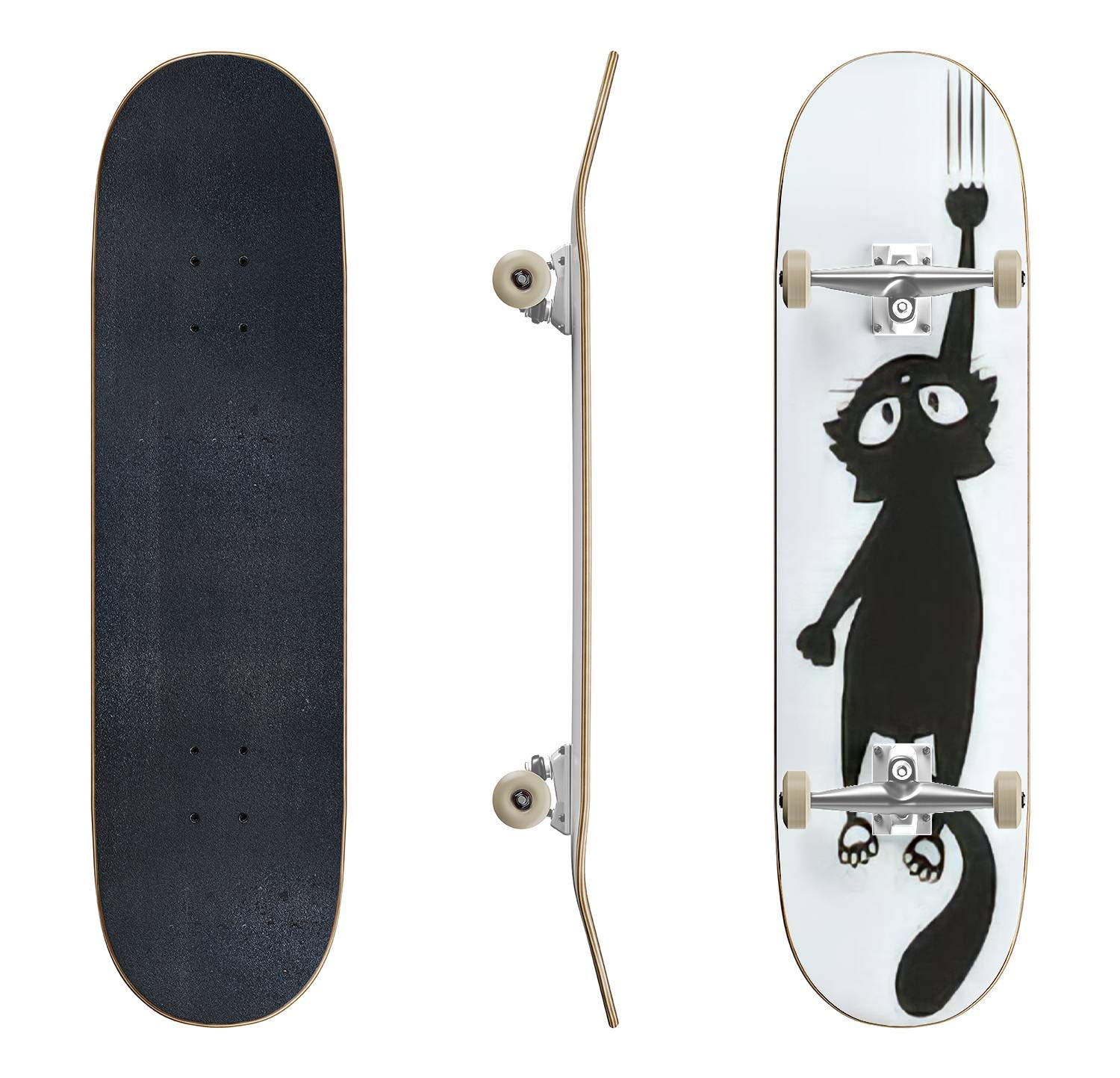 Black Cat Silhouette Skateboard - Classic Concave Longboard for Beginners & Pros | Cool Teen Gifts for Extreme Sports & Street Skating | Durable Deck for Tricks, Commuting & Park Riding