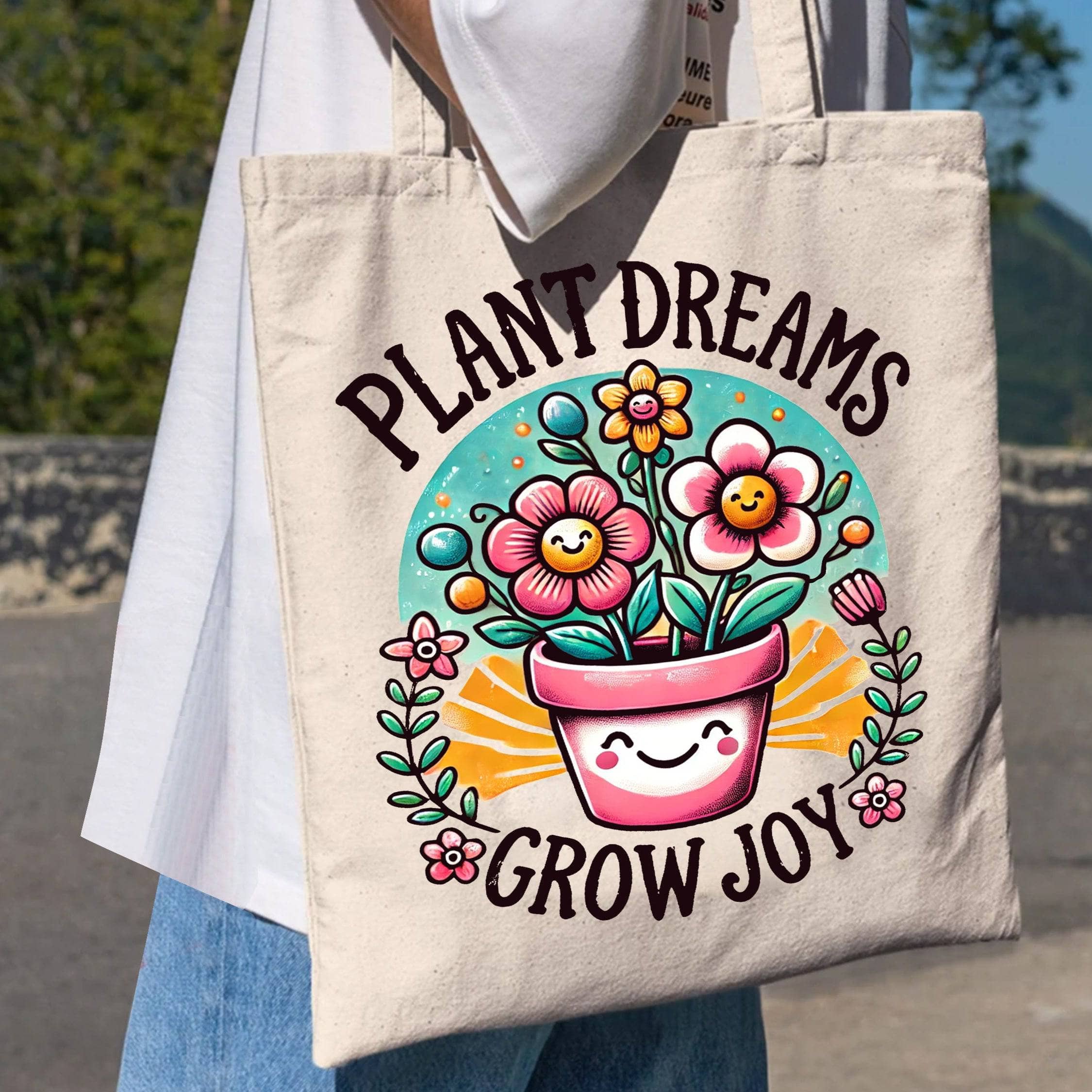 Eco-Friendly Cotton Tote Bag - Reusable Shopping Grocery Bag for Women & Men | Perfect for Groceries, Beach, Gym & Daily Use | Plant Dreams Grow Joy
