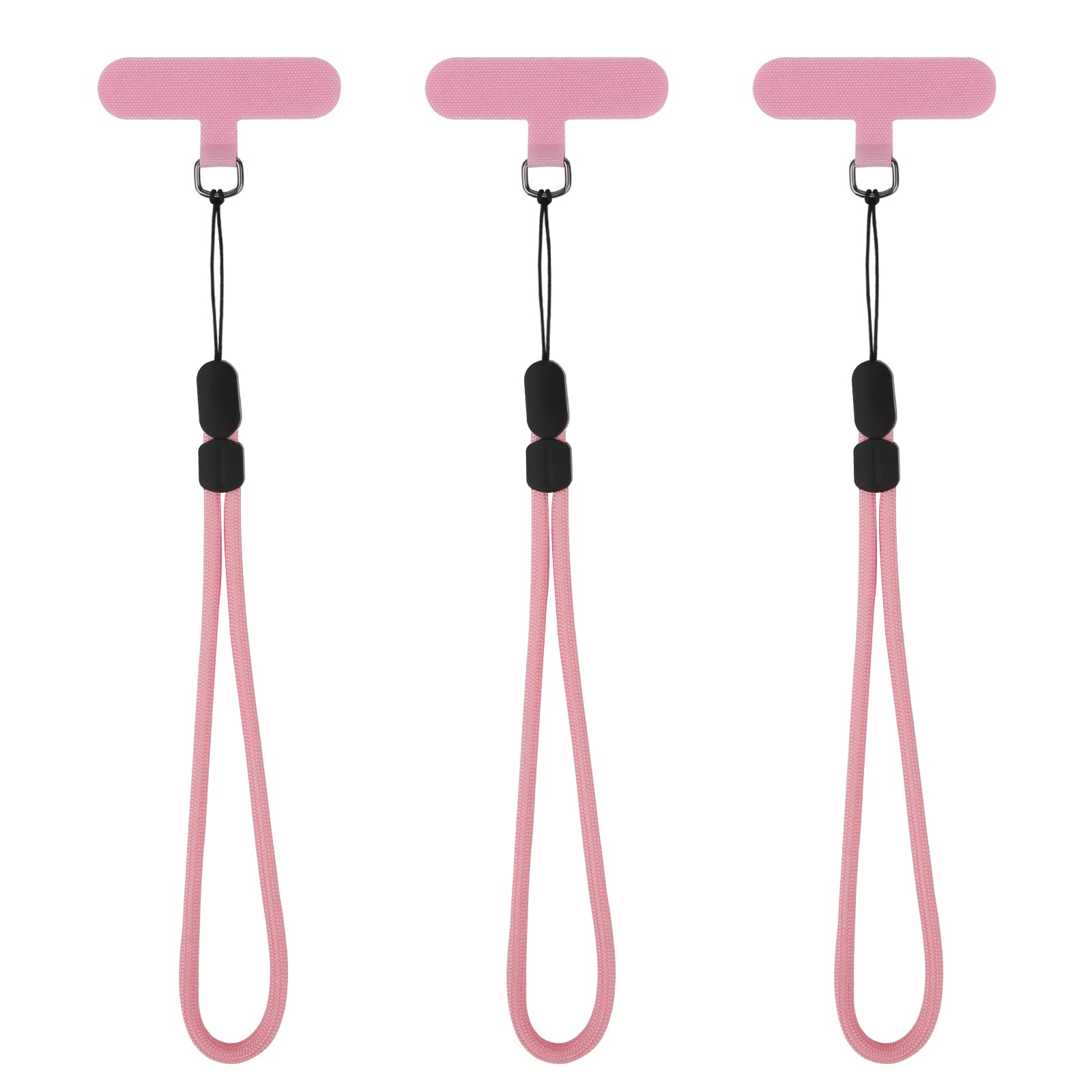 Adjustable Phone Tether Lanyard with Sticky Patches - 3 Pack Pink Phone Strap for Smartphones - Secure Hands-Free Use for Running, Hiking & Travel