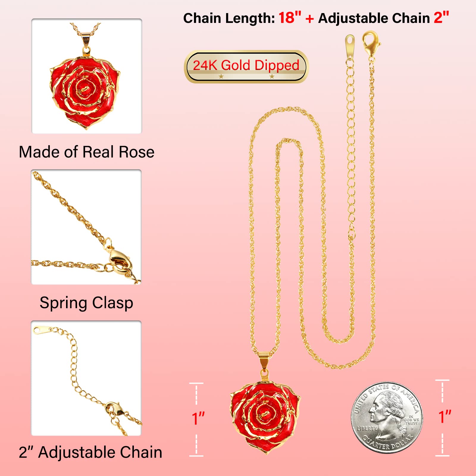 AliveRose 24K Gold Dipped Real Rose Pendant Necklace for Women - Elegant Jewelry Gift for Mother's Day, Anniversary, Birthday & Christmas - Perfect for Her, Mom, Wife or Girlfriend | Romantic Occasions, Date Nights & Special Celebrations