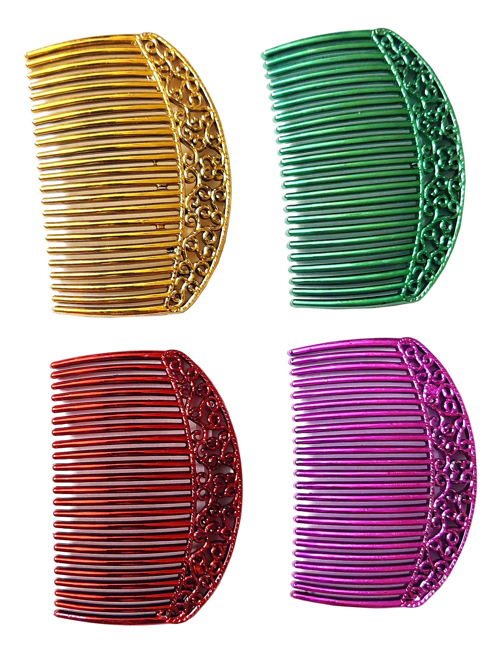 La Belleza 4-Pack Multicolor Studded Acrylic Hair Combs | Bridal Hair Clips, Side Pins, Jooda Pins for Women & Girls – Perfect for Weddings, Parties & Everyday Styling