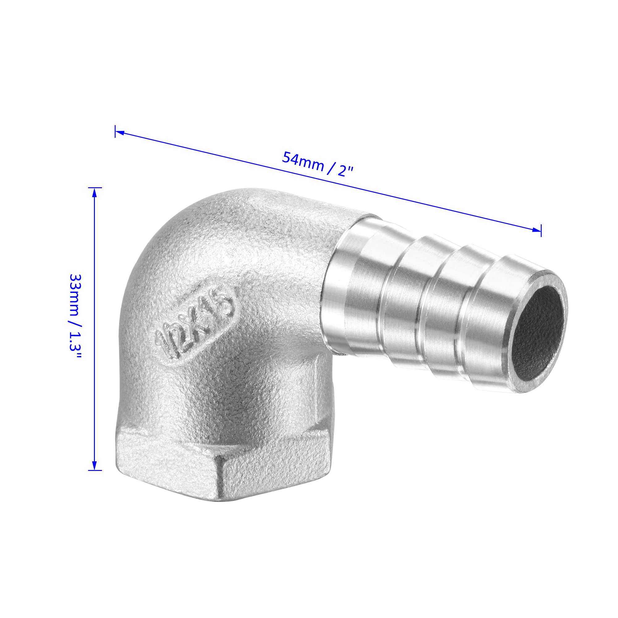 M METERXITY 90 Degree Elbow Stainless Steel Hose Barb Fitting - 15mm Pipe Connector for Water & Fuel (1/2