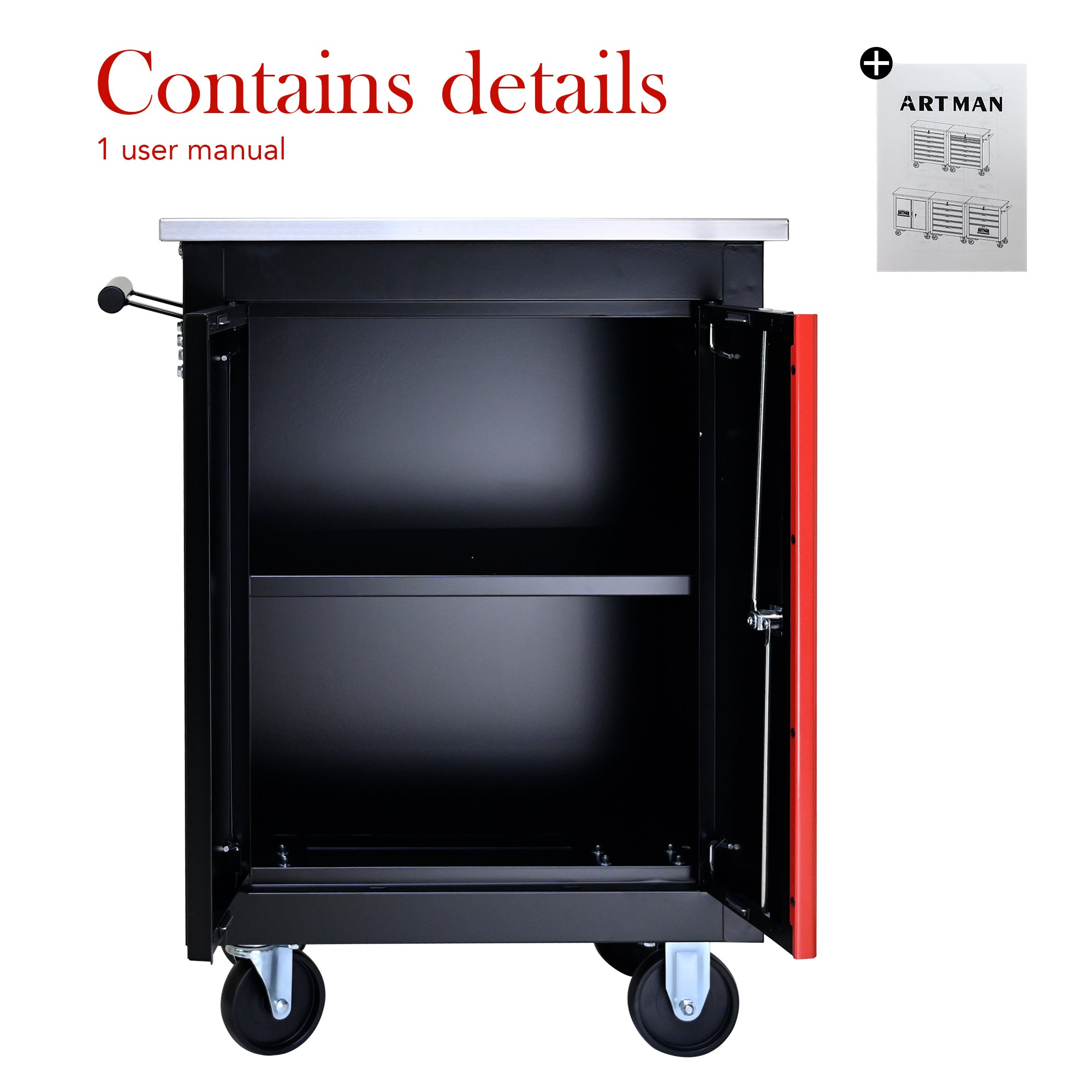 Double Door Clapboard Multi-Function Tool Cart - Black & Red | Heavy Duty Rolling Utility Cart for Workshop, Garage & Home Organization