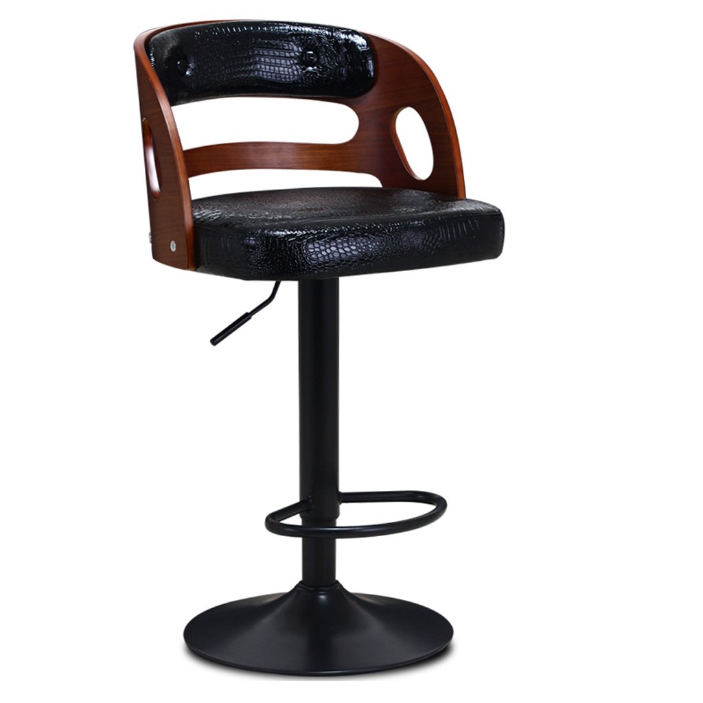 ALUS Solid Wood Bar Chairs with Backrest - Adjustable Height Bar Stools for Kitchen Island, Dining Table, or Home Bar (Black)
