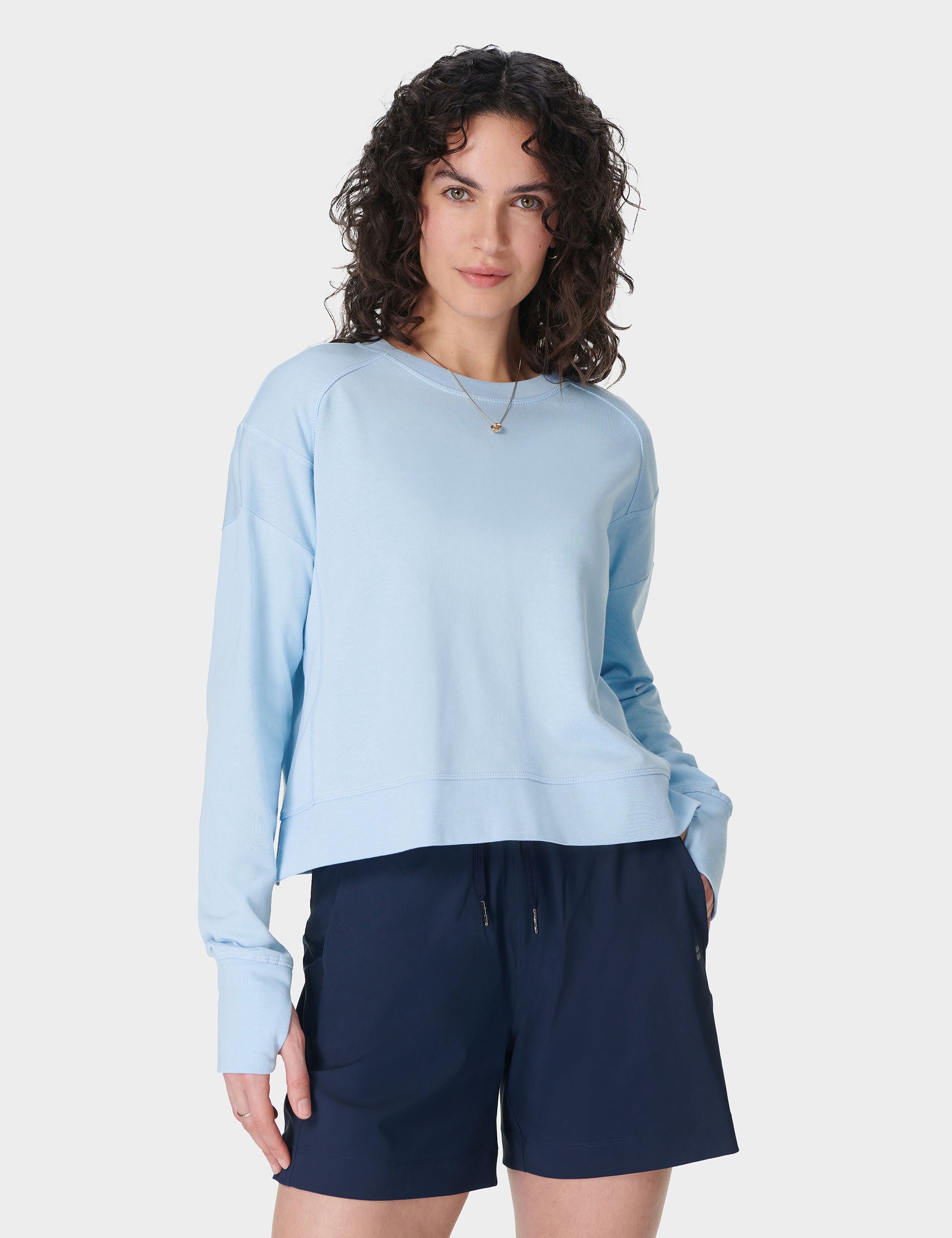 After Class Crop Sweatshirt for Women - Soft Casual Pullover Hoodie in Breeze Blue | Perfect for School, Gym, and Streetwear Fashion