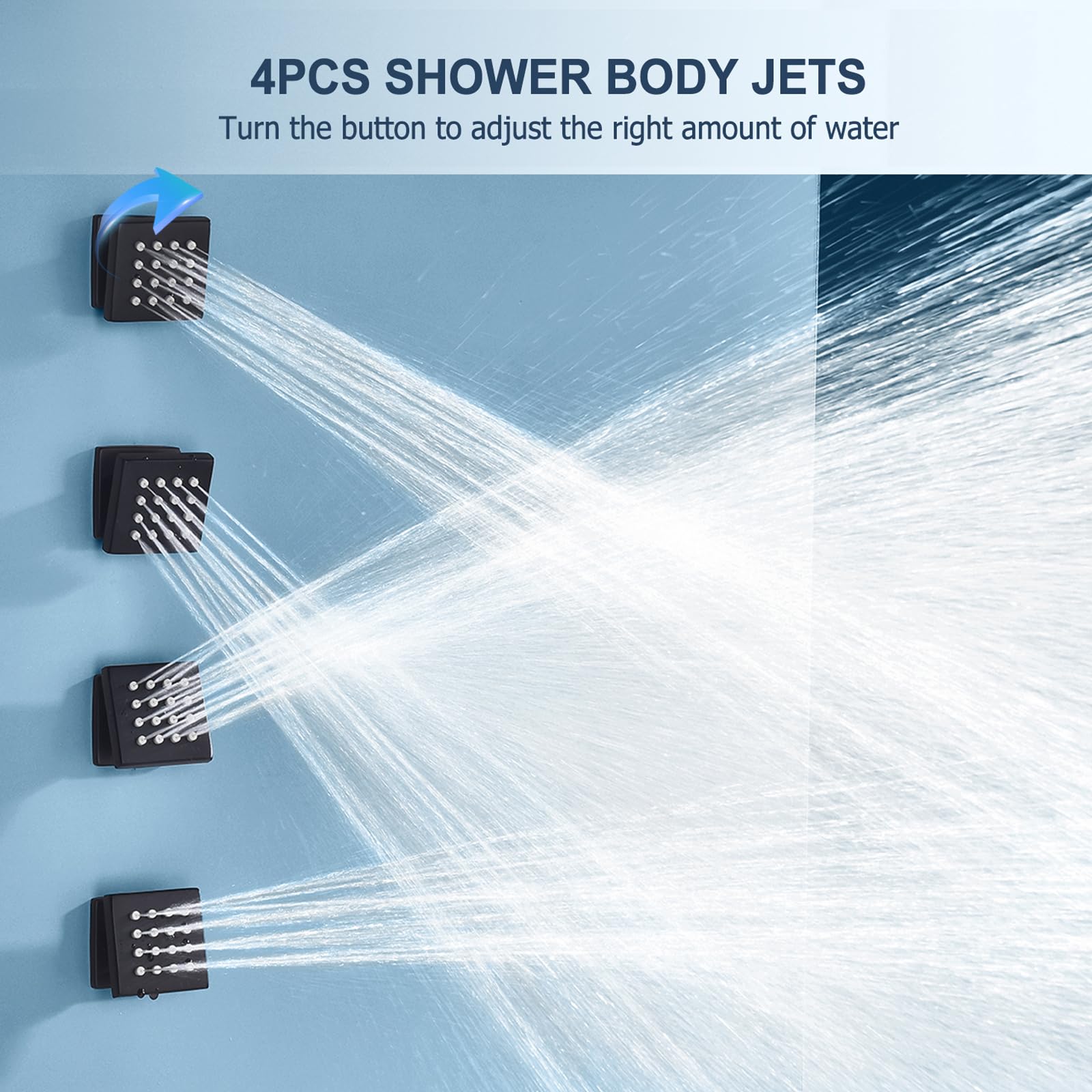 4PCS Square Shower Body Jet Spray with On/Off Flow Control - Matte Black Brass Head Wall Mounted Spa Massage Jets for Relaxing Bathroom Experience | Perfect for Home Spa, Luxury Bathrooms & Hydrotherapy