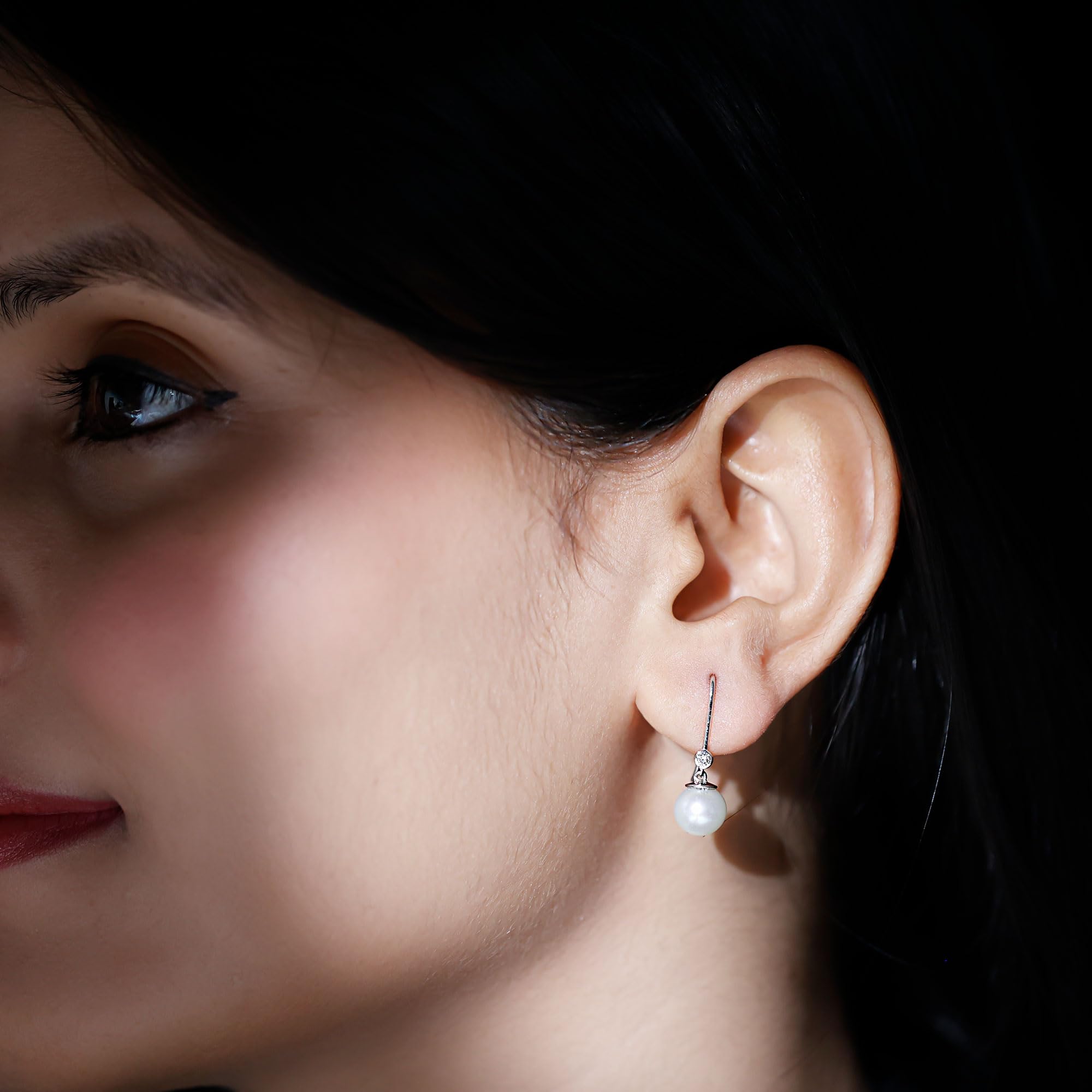 **AAA Quality Certified Natural Pearl & Diamond Drop Earrings for Women – Elegant Gift for Weddings, Parties & Special Occasions**