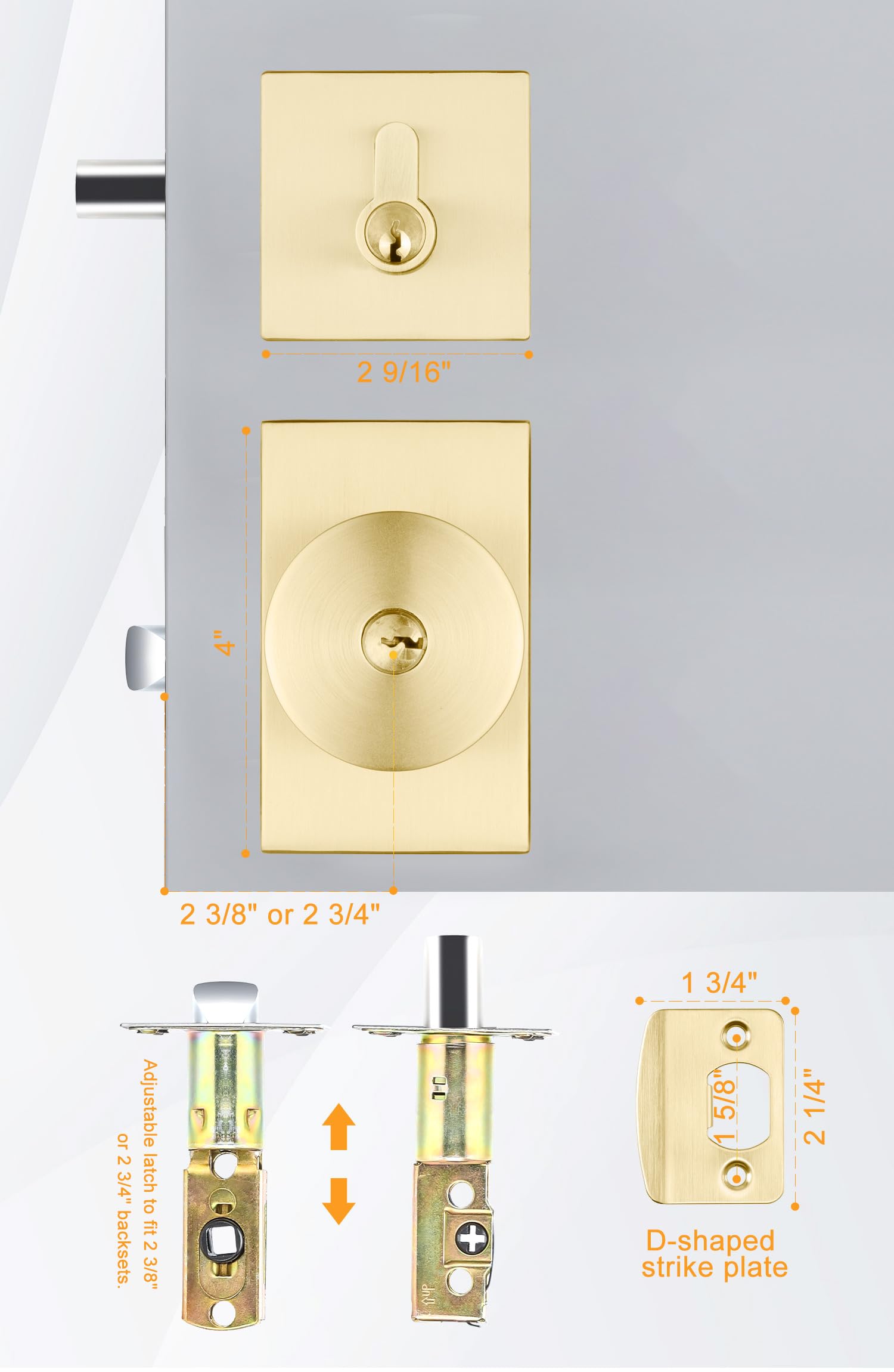 Goldenwarm Brushed Gold Exterior Door Knob with Deadbolt - Heavy Duty Brass Front Entry Door Lock Set (1 Pack) | Contemporary Square Design for Enhanced Home Security & Curb Appeal | Perfect for Front Doors, Back Doors & Patio Entrances