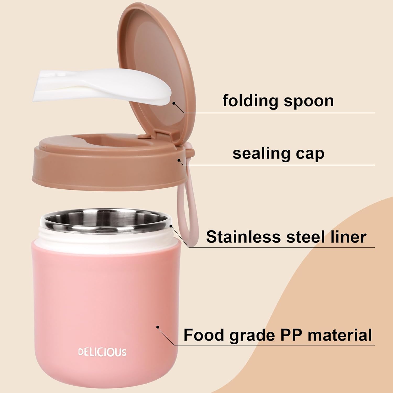 Wosta 4 Inch Insulated Stainless Steel Soup Bowl with Spoon & Lid - 430ml Airtight & Leakproof Food Container for Pasta, Soup, Rice, Salad, Fruits, Snacks - Perfect for School Lunch, Office Meals, Travel & Outdoor Picnics
