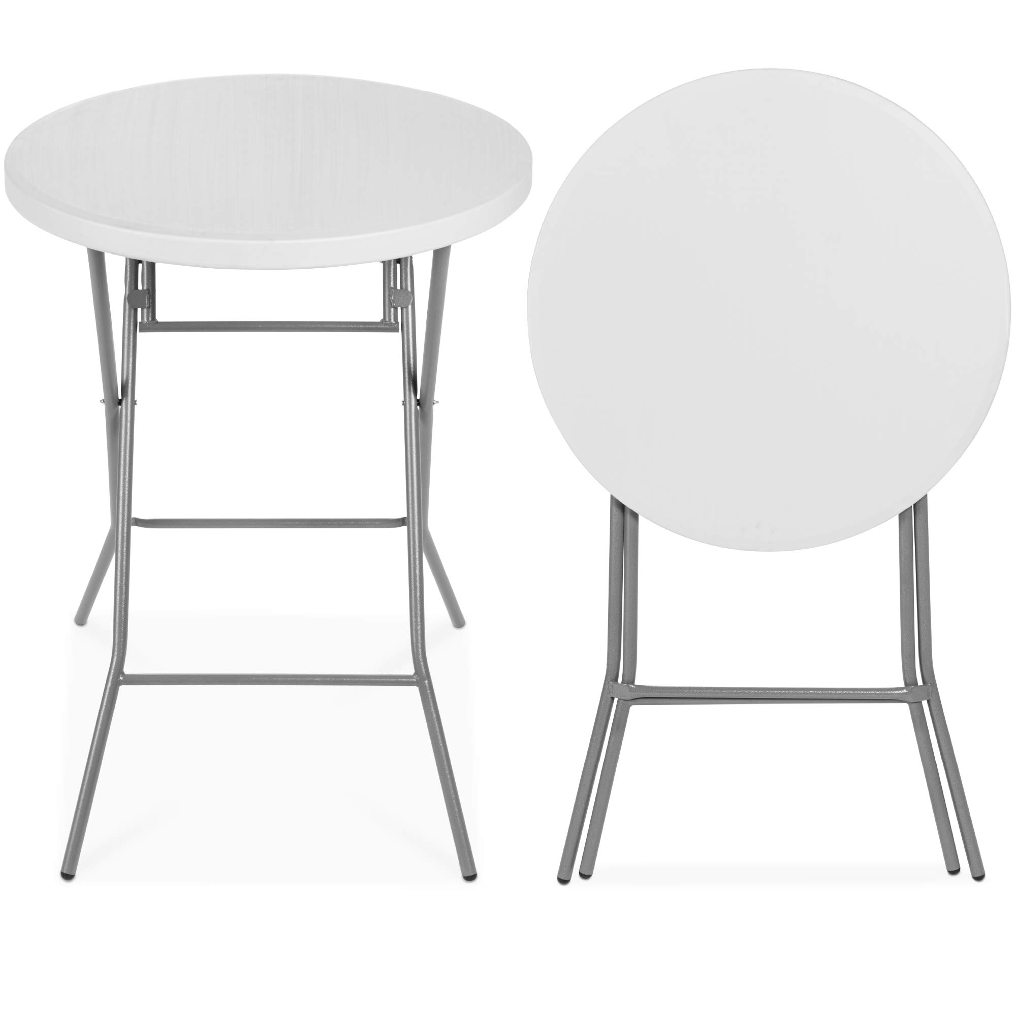 Best Choice Products 32-inch Round Folding Table - Heavy Duty 330lb Capacity, Locking Legs & Metal Frame - Perfect for Indoor Outdoor Use, Patio Dining, Backyard Parties, Events & More - White