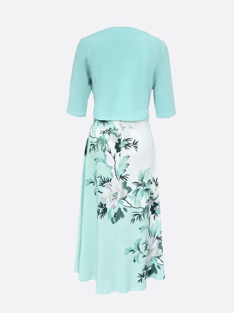 TIAFORD Women's Floral Print Dress with Jacket - Casual Two Piece Set, Sleeveless Wedding Guest Dress, Flowy Vacation Outfit for Summer 2024 | Perfect for Beach Parties, Bridal Showers & Outdoor Events