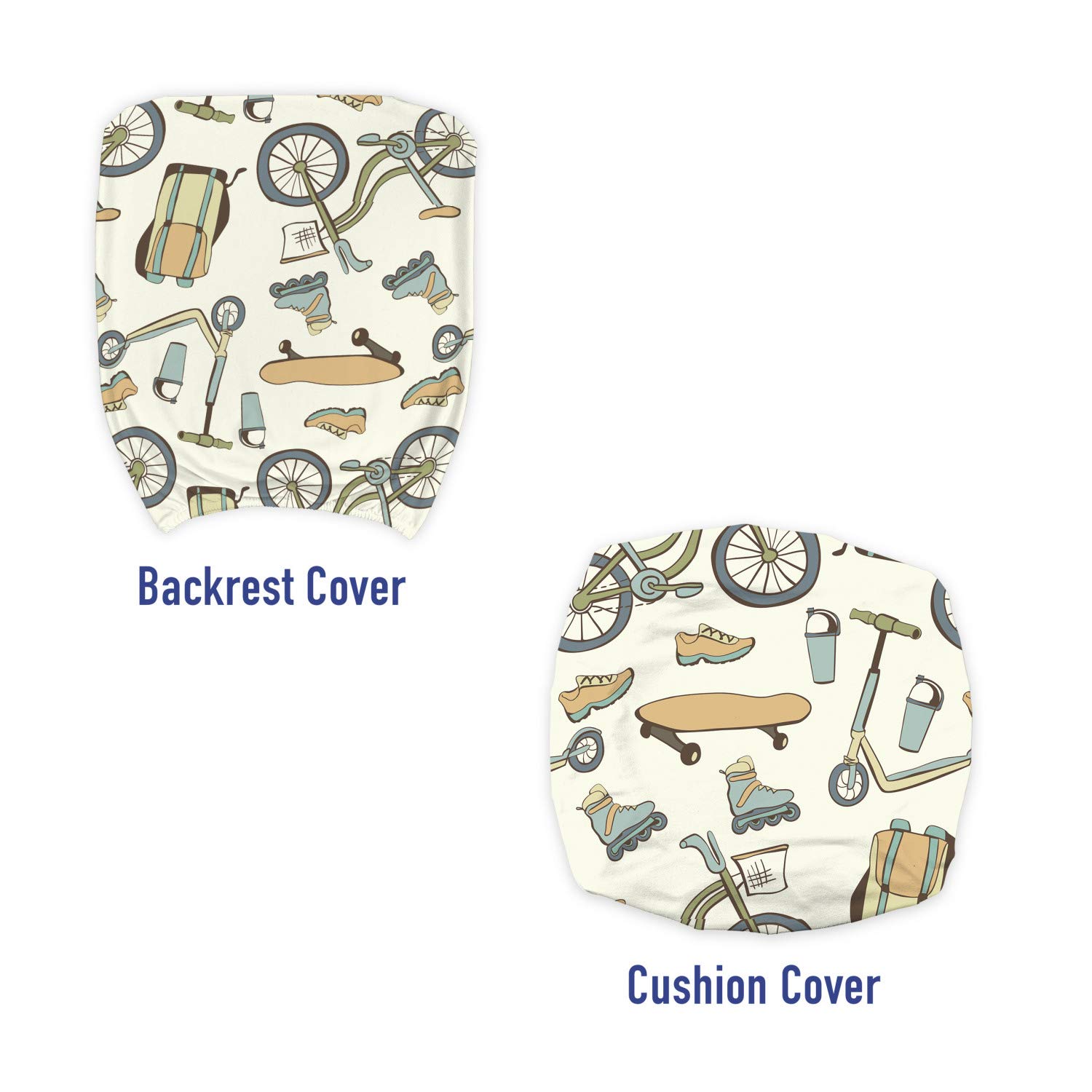 Ambesonne Hipster Office Chair Slipcover - Stretch Fabric Cover for Wheeled Chairs with Skateboard & Bike Urban Sports Design - Tan Slate Blue | Perfect for Home Office, Gaming Setup & Youth Room Decor